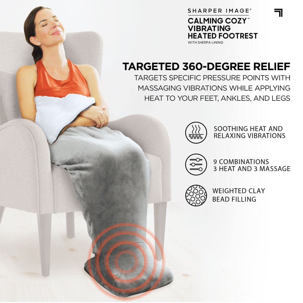 Calming Cozy by Sharper Image Personal Sherpa Wrap with Electric Heating Massaging Vibrating Foot Bed, 3 Heat & 3 Massage Settings for 9 Relaxing Combinations