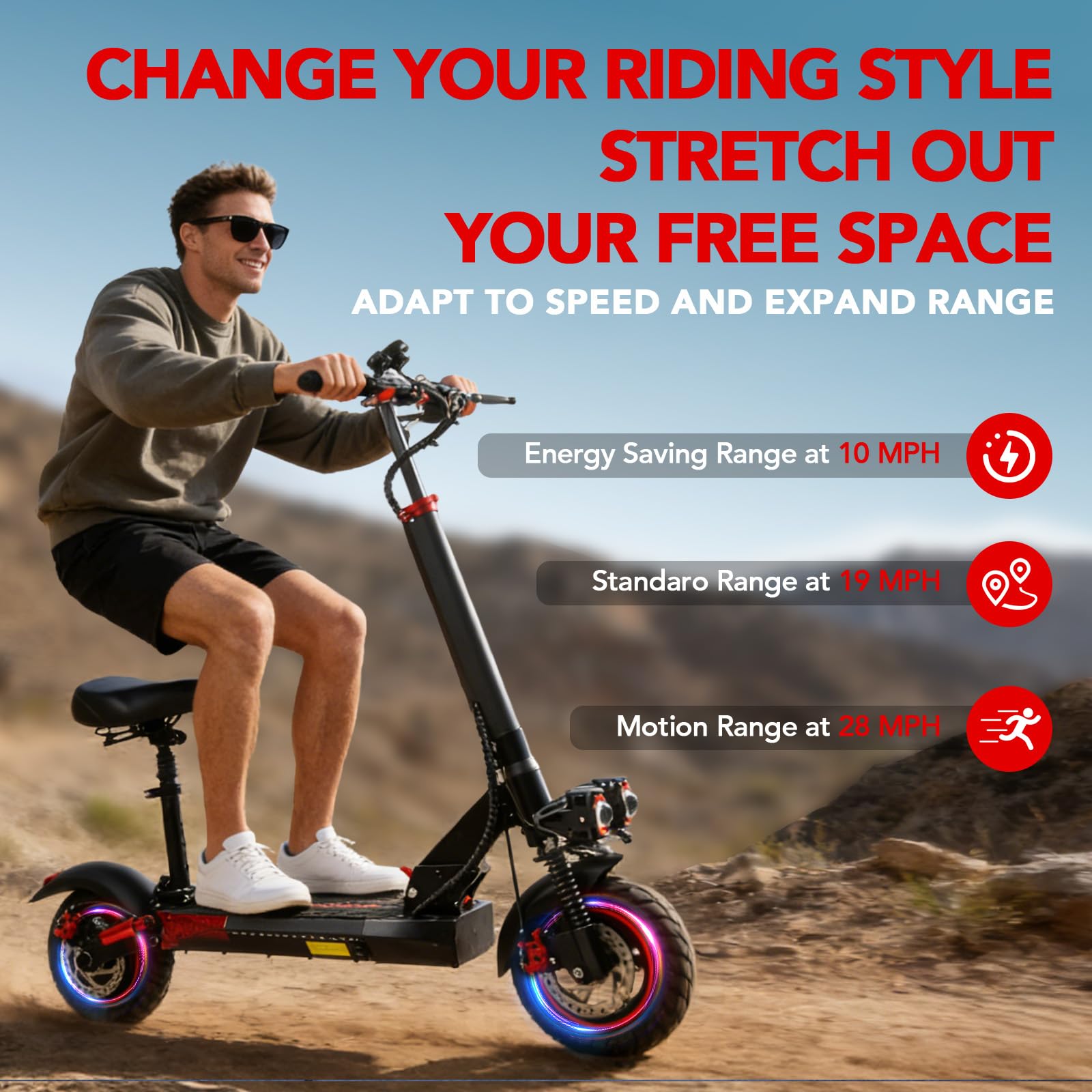 Electric Scooters for Adults with seat,25-30mph Fast Speed, 20-28 Miles Range,10" Off-Road Tires, Duty 300+ lbs,Foldable E-Scooter Adults for Commuting & Outdoor Riding,J01