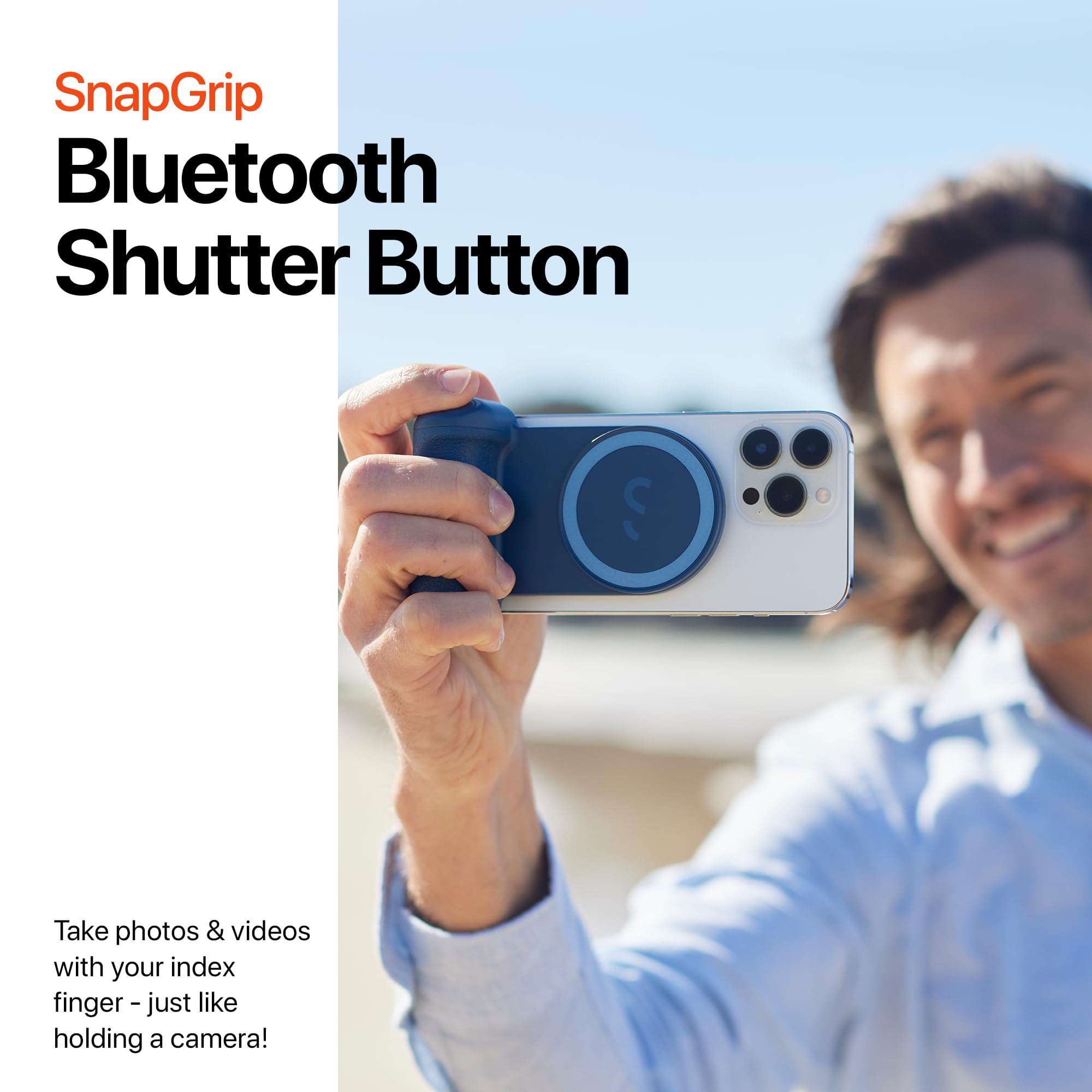 ShiftCam SnapGrip - Mobile Phone Camera Grip with Wireless Shutter Button - Magnetic Mount Snaps on to Any Phone - Built in Powerbank with Qi Wireless Charging - Tabletop Dock | Midnight