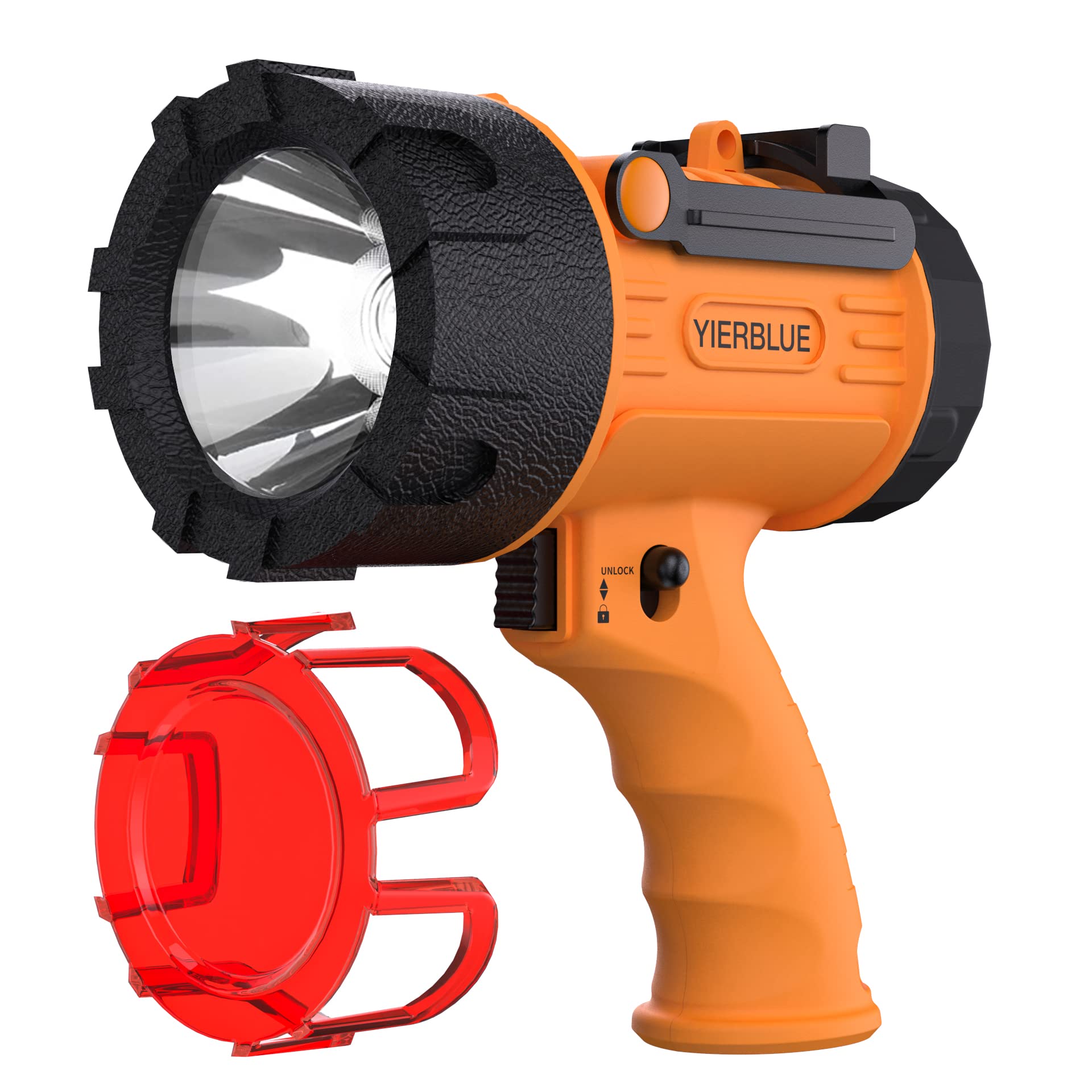 YIERBLUE Rechargeable Spotlight,Handheld Rechargeable Spotlight 18W Waterproof Flashlight, Super Bright 200000 Lumens LED,10000mAh 20h Ultra-Long Standby,Ideal Spotlight for Boating, Camping…