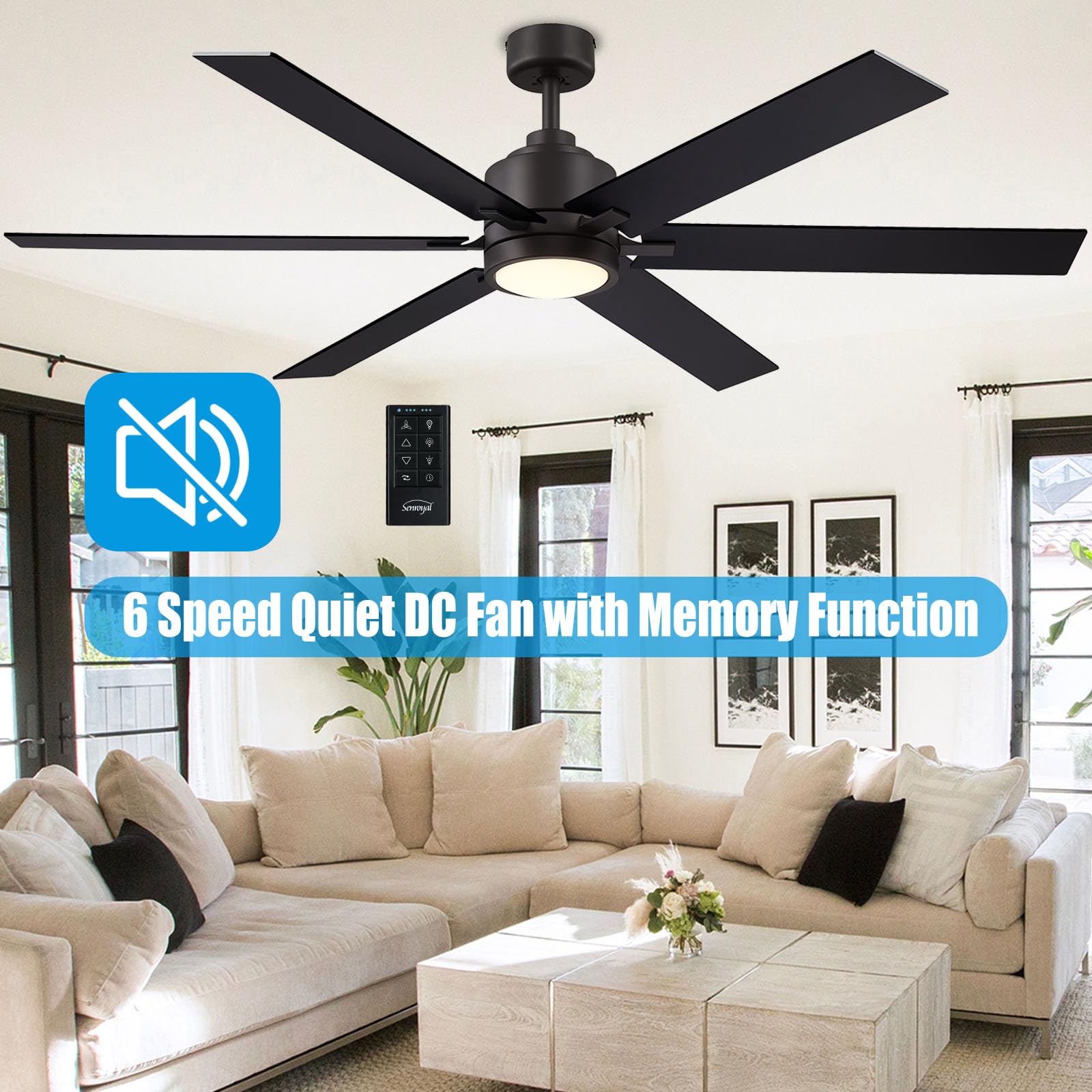 60 Inch Ceiling Fans with Light and Remote, Farmhouse Ceiling Fan with Light, Large Industrial Ceiling Fan for Living Room, Dining Room, Bedroom, Reversible DC Motor, 6 Speed, Black Bronze