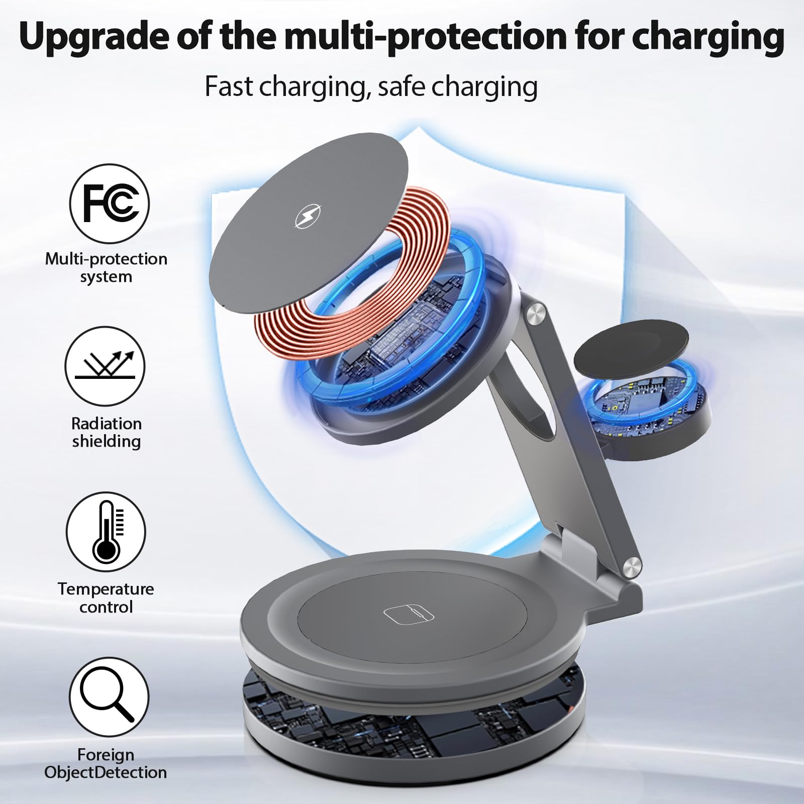 kytuwy Wireless Charger iPhone, 3 in 1 Charging Station for Apple Charger, Portable Charging Stand for iPhone 15 14 13 12 Series Apple Watch Ultra 9 8 7 6 SE 5 4 3/AirPods Pro 2