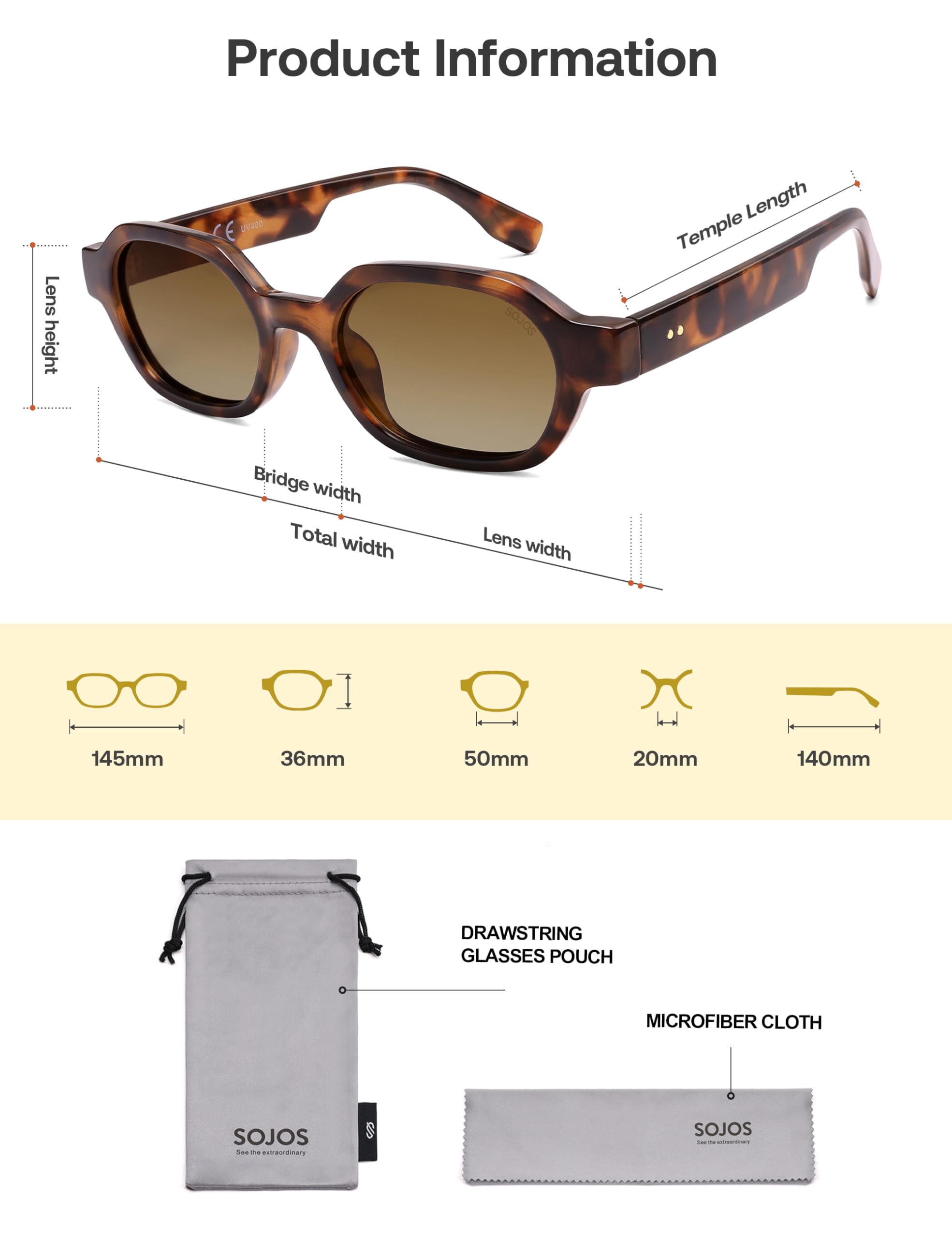 SOJOS Retro Polarized Hexagon Sunglasses for Women Men, UV400 Trendy Rectangle 70s 80s 90s Shades SJ2389,Tortoise/Brown