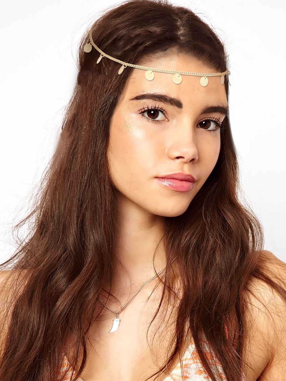A&c Boho Coin Hair Chain Gold Tassel Pendant Headchain Egyptian Headpiece Festival Wedding Prom Party Opera Dinner Tea Parties for Women and Girls