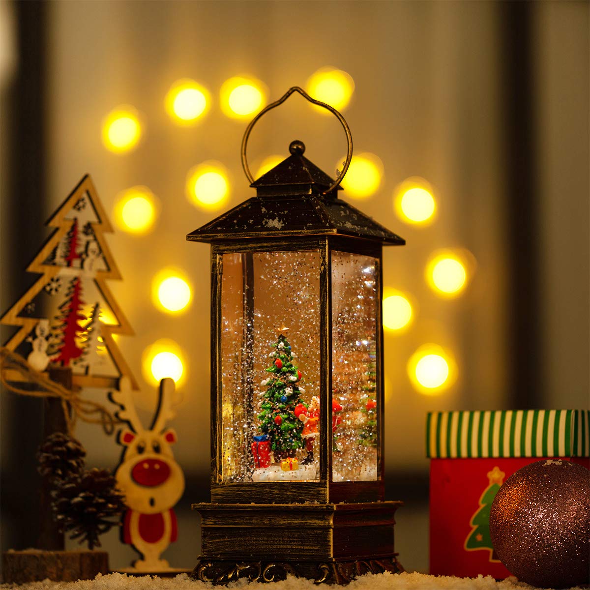 Snow Globe,Christmas Lanterns,Christmas Music Snow Globe Lantern with 6 Hour Timer, Christmas Lantern,Christmas Snow Globe Lantern Water Lantern Snow Globe Xmas Gifts Christmas Decor (Christmas Tree)