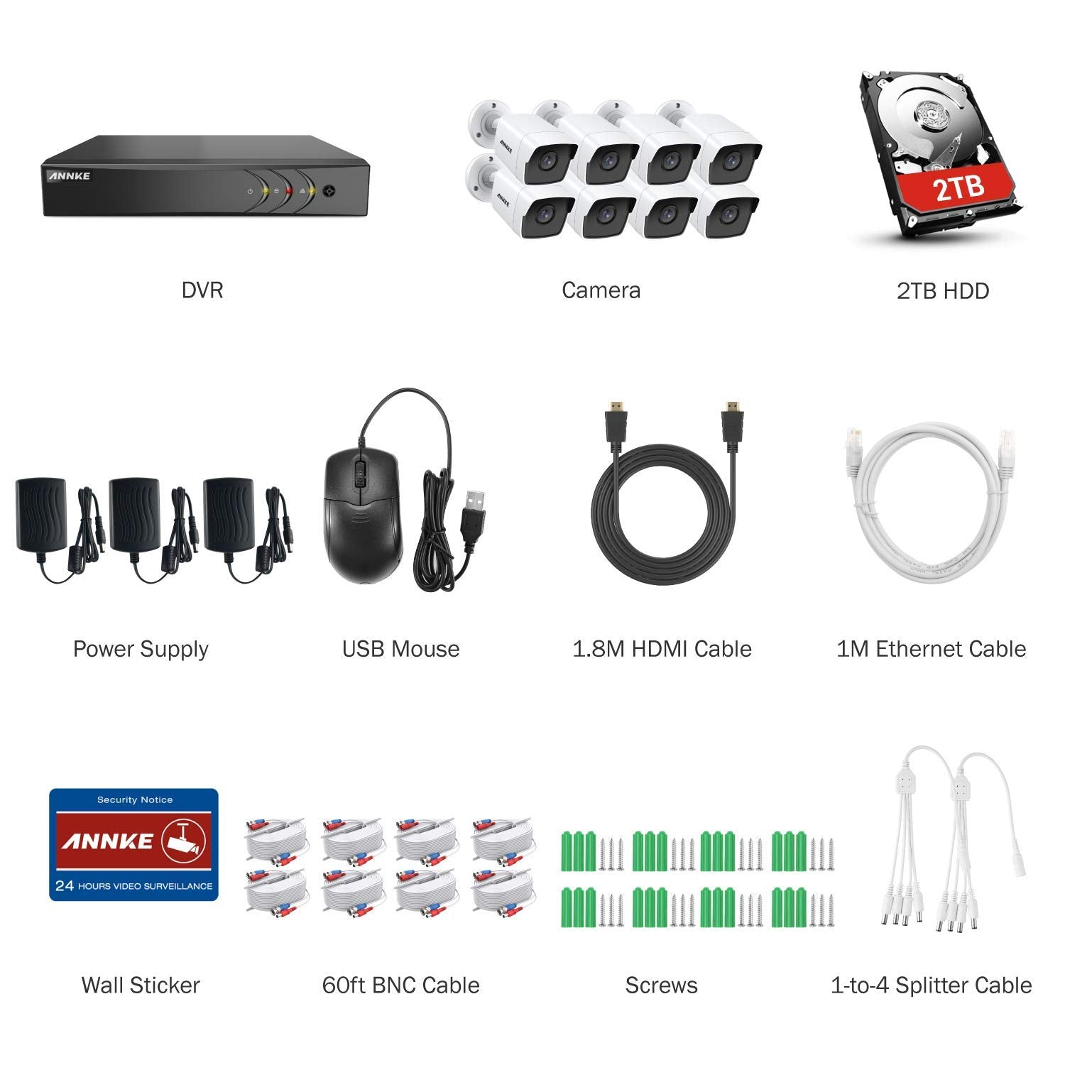 ANNKE 8 Channel 8 Camera Security System H.265+ DVR Recorder with 2TB HDD and 8X 5MP(2560TVL) Outdoor CCTV Bullet Cameras, IP67 Weatherproof,100ft Night Vision, Email Alert, Remote Access