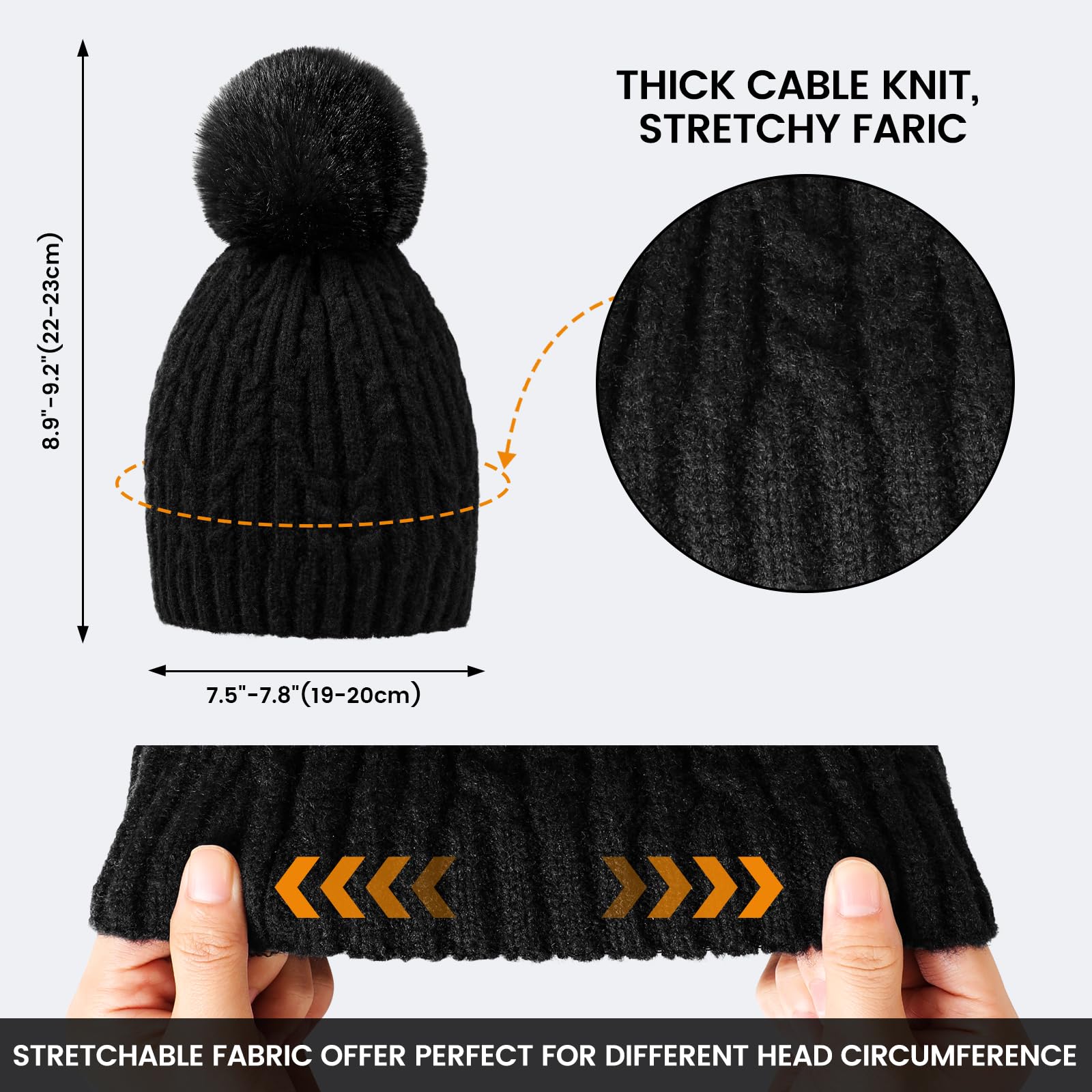 Loiyadn Women's Winter Beanies - Knit Beanie Hats with Faux Fur, Soft and Warm - Black