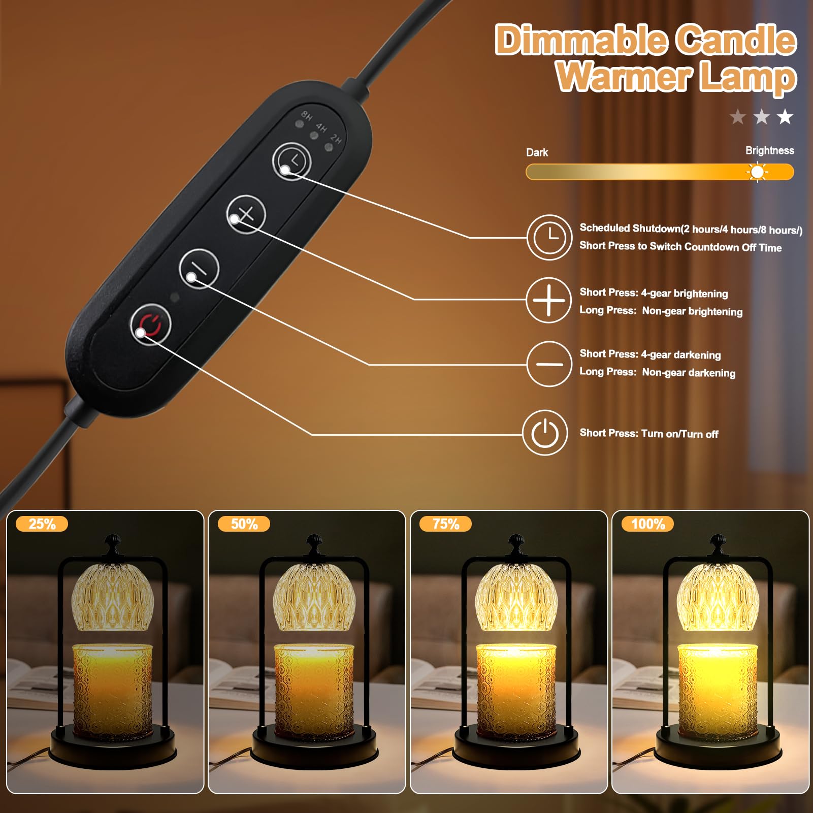 Qoyntuer Candle Warmer Lamp with Timer, Glass Electric Candle Warmer, Dimmable Candle Lamp for Home Decor, Gifts for Women Christmas/Birthday/Housewarming/Valentine's Day