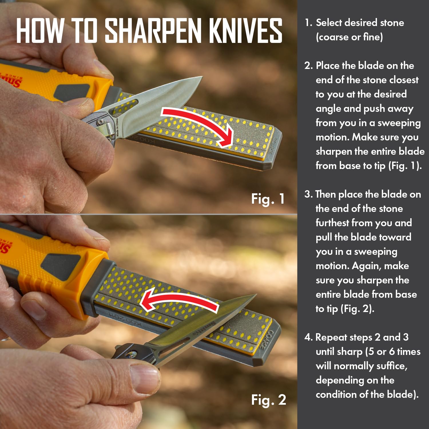 Smith's DCS4 4” Diamond Combination Sharpener - Double Sided Stone - Outdoor Field Knife Sharpener - Fish Hook & Pointed Tools Micro Sharpener - Lightweight, Compact, Handheld