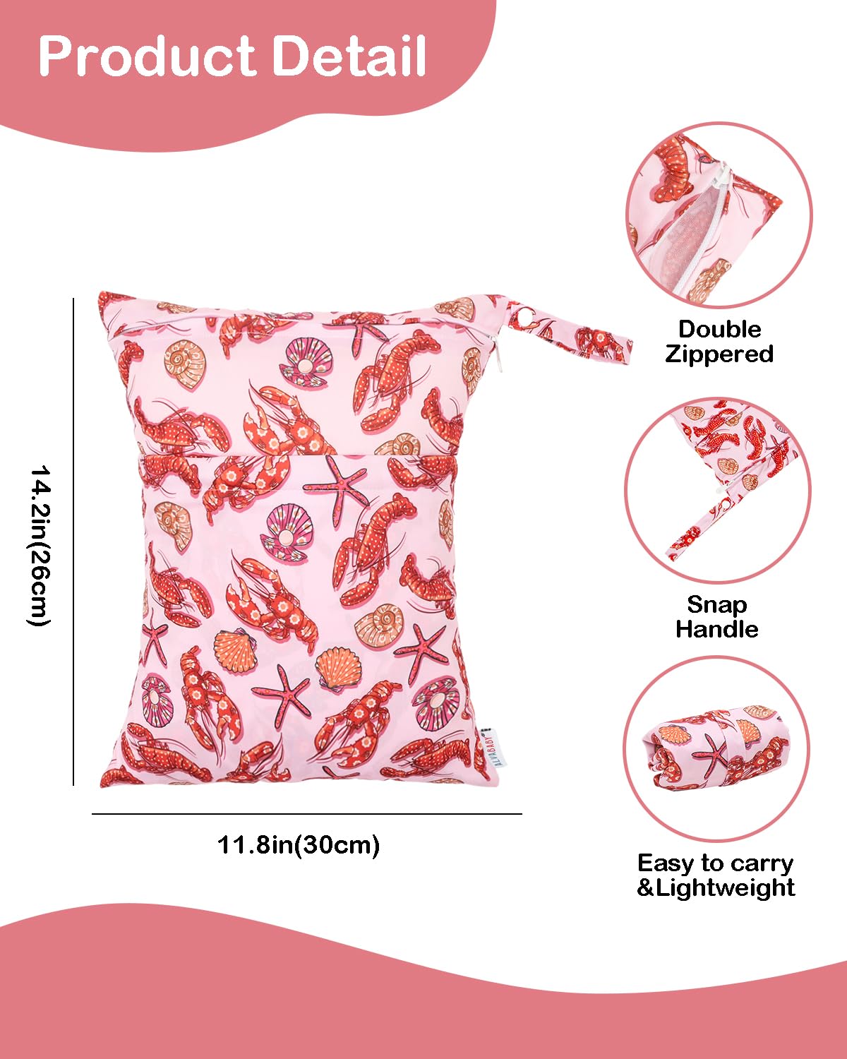 ALVA ALVABABY 2pcs Cloth Diaper Wet Dry Bags Waterproof Reusable with Two Zippered Pockets Travel Beach Pool Daycare Soiled Baby Items Yoga Gym Bag for Swimsuits or Wet Clothes 2LM23