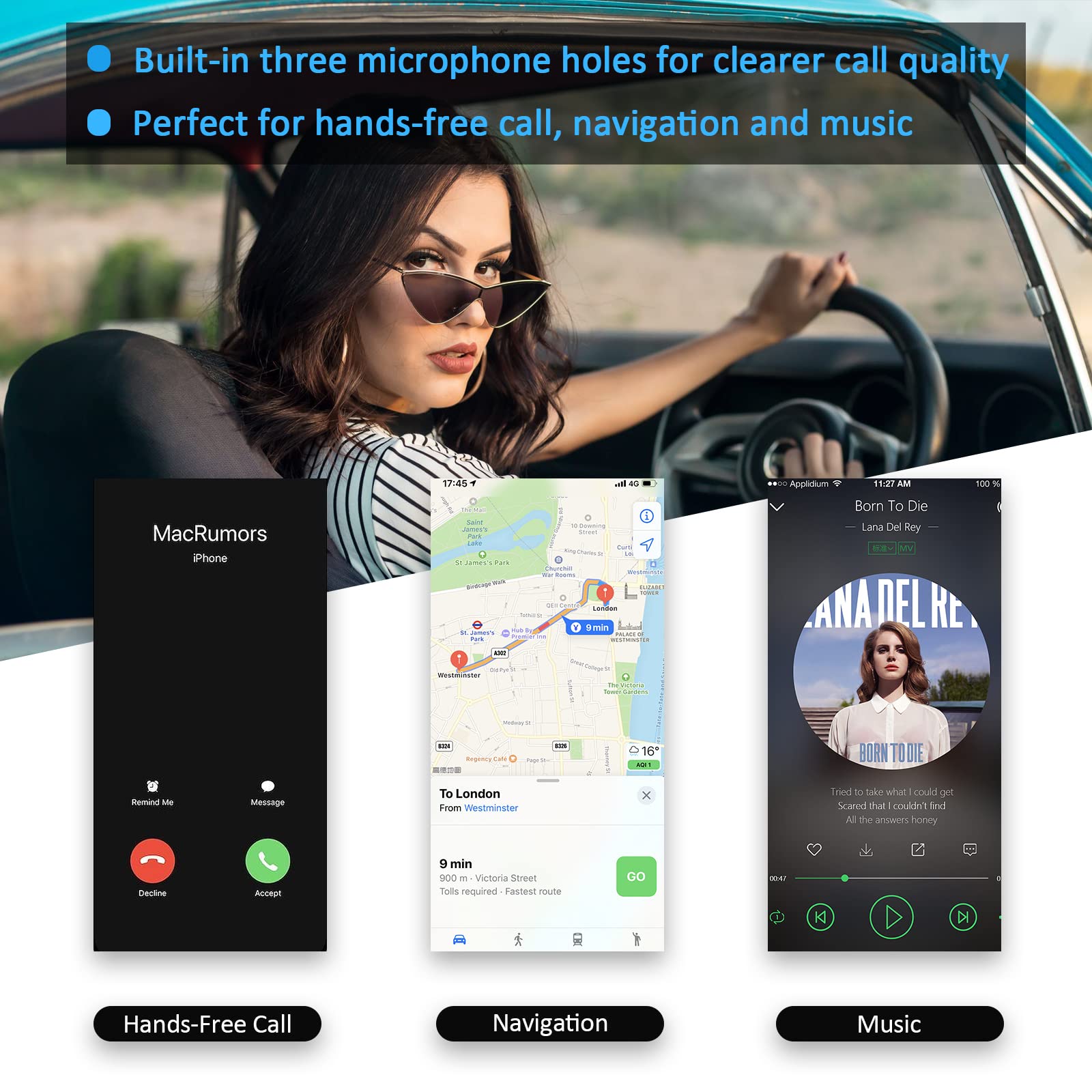 Bluetooth AUX Adapter for Car, SONRU Bluetooth 5.3 Wireless Audio Receiver Adapter for Home Stereo/Wired Headphones/Hands-Free Call, Dual AUX Outputs, RCA AUX 3.5mm Bluetooth Music Receiver