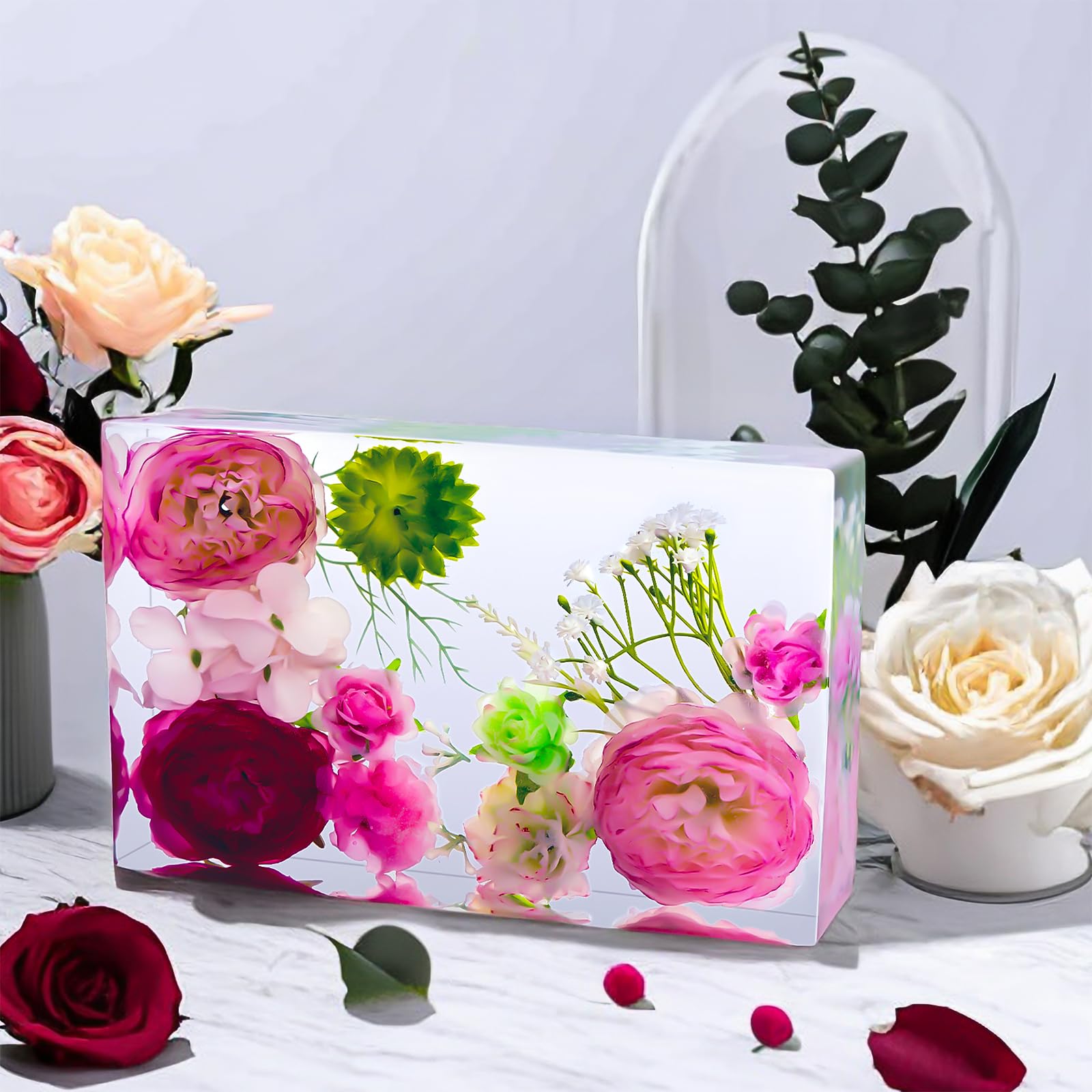 YOILES Resin Molds Silicone,Epoxy Resin Casting Craft Mold for Flower Preservation Bookends DIY Art (Large, Rectangle)