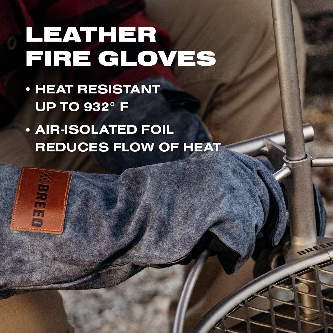 Breeo Fire Pit Gloves - Leather, Heat-Resistant Fire Gloves for Outdoor Cooking & Grilling - Air-Isolated Aluminum Foil Grip - Control the Flame - Heat Resistant up to 1000° - One Size Fits All