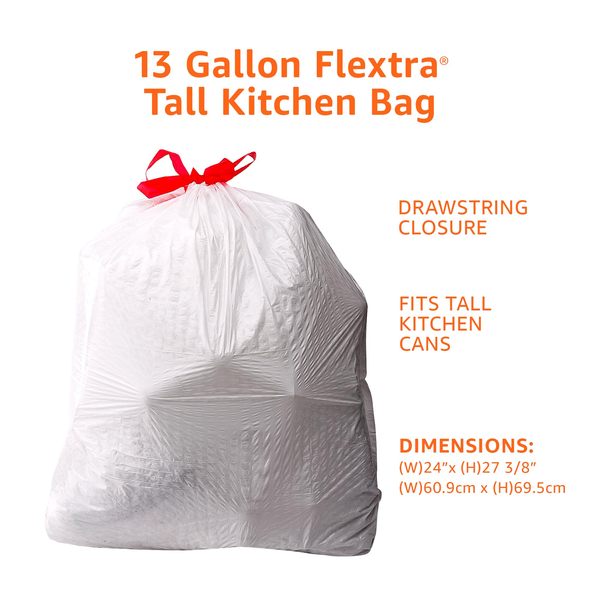 Amazon Basics Flextra Strength Tall Kitchen Drawstring Trash Bags, Fresh Scent, Tear Resistant, 13 Gallon, 50 Count