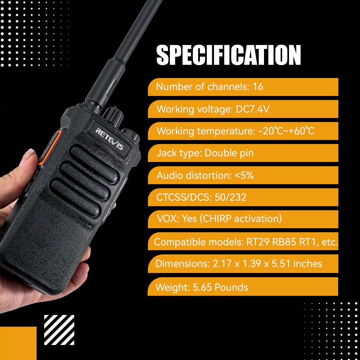 Retevis RT86 Long Range Walkie Talkies for Adult, High Power 2 Way Radios, Heavy Duty Two Way Radios, Shatterproof Display, 2600mAh, for Commercial Construction(6 Pack)