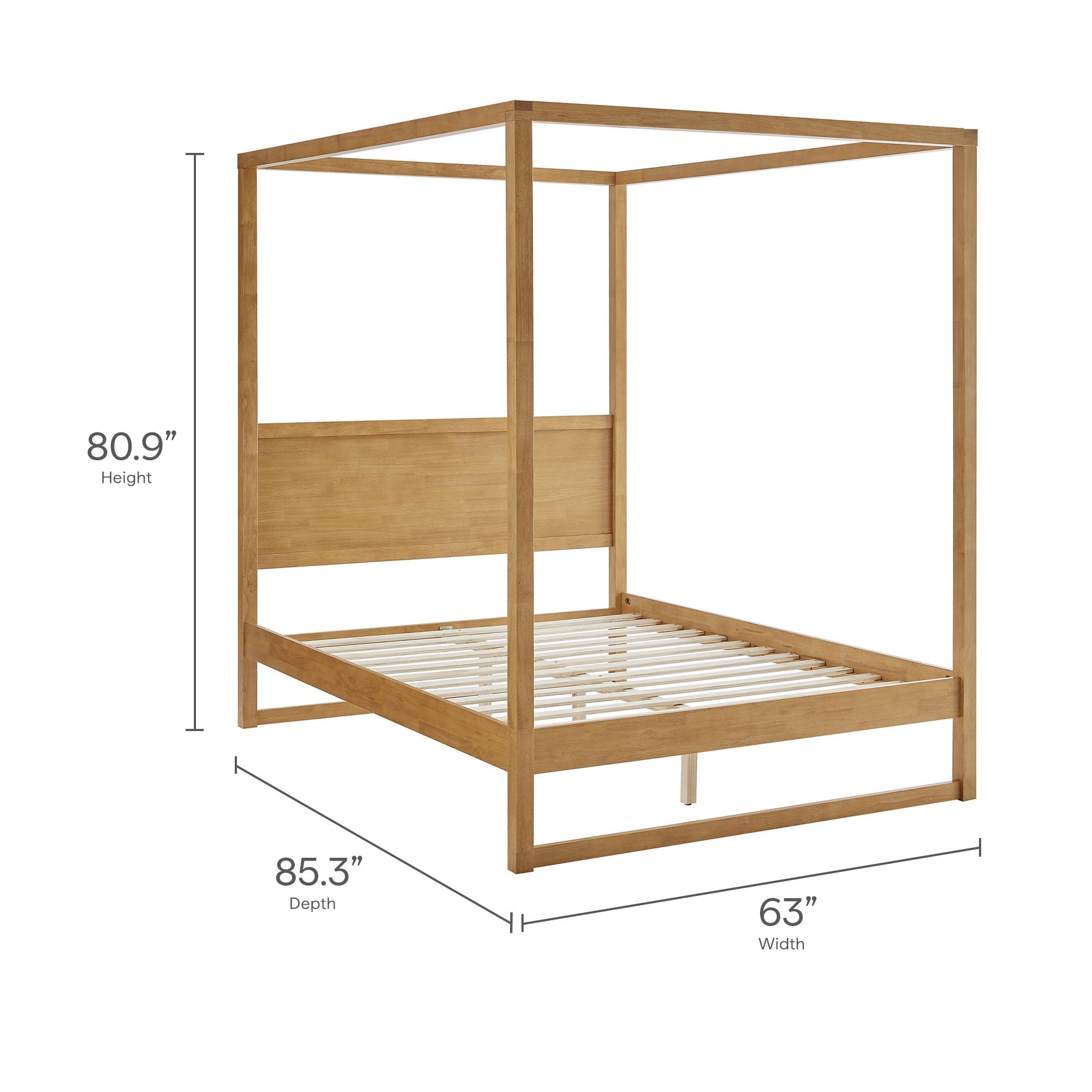 Modway Alva Queen Size 4-Post Wood Platform Canopy Bed in Oak – with with Headboard and Solid Rubberwood Frame