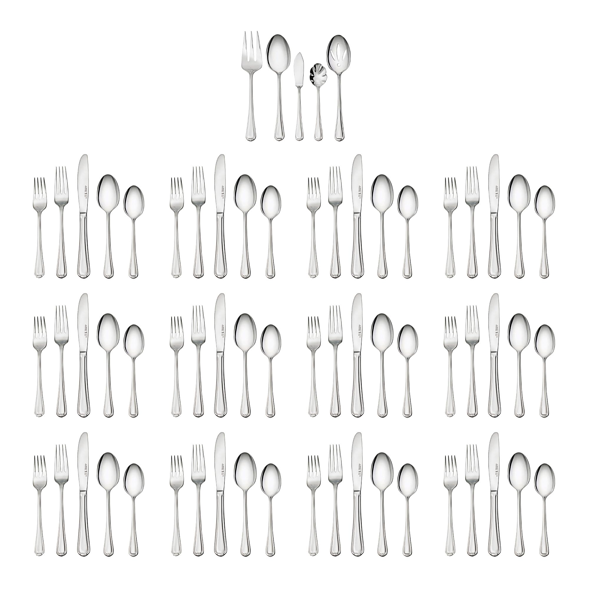 HENCKELS Alcea 65-Piece Flatware Set, Stainless Steel, Silver
