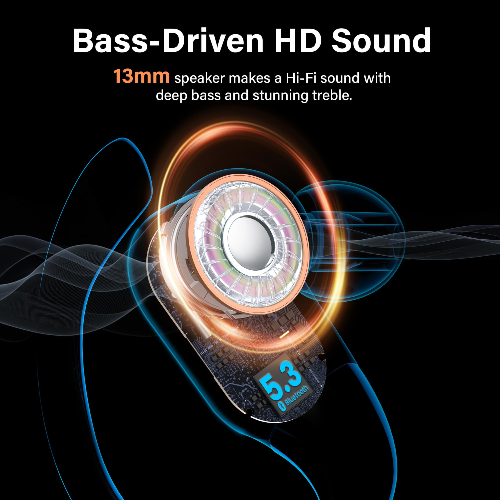 Wireless Earbuds Bluetooth Headphones Ear Buds 70H Playback Digital Display Wireless Charging Case Deep Bass Wireless Earphones Over Ear Sport Waterproof Bluetooth Headset for Workout Running Black