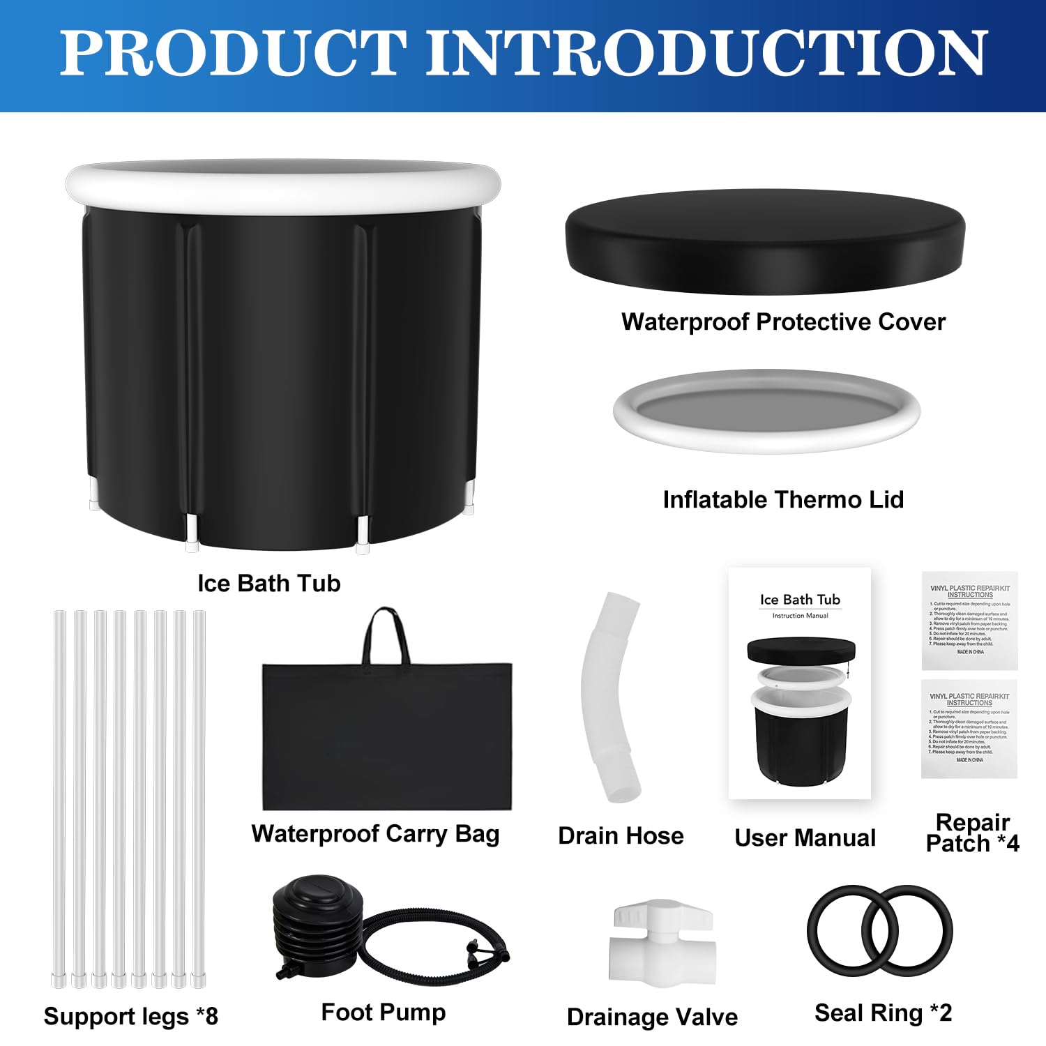 CRLAST Ice Bath Tub, XL Large Cold Plunge Tub for Cold Water Therapy Recovery, 110 Gal Portable Ice Bathtub Athletes Adult at Home Outdoor, Foldable Inflatable tub with Cover and Lid