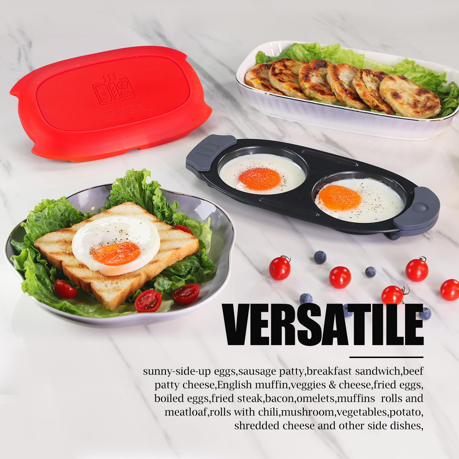 MKYSAIL Quick-Heat Microwave Egg Cooker|Poacher|fryer,Multi-use microwave egg maker for Breakfast Sandwiches,Dishwasher-Safe,Save Time,Portable for Home,Travel,Gifts(red)