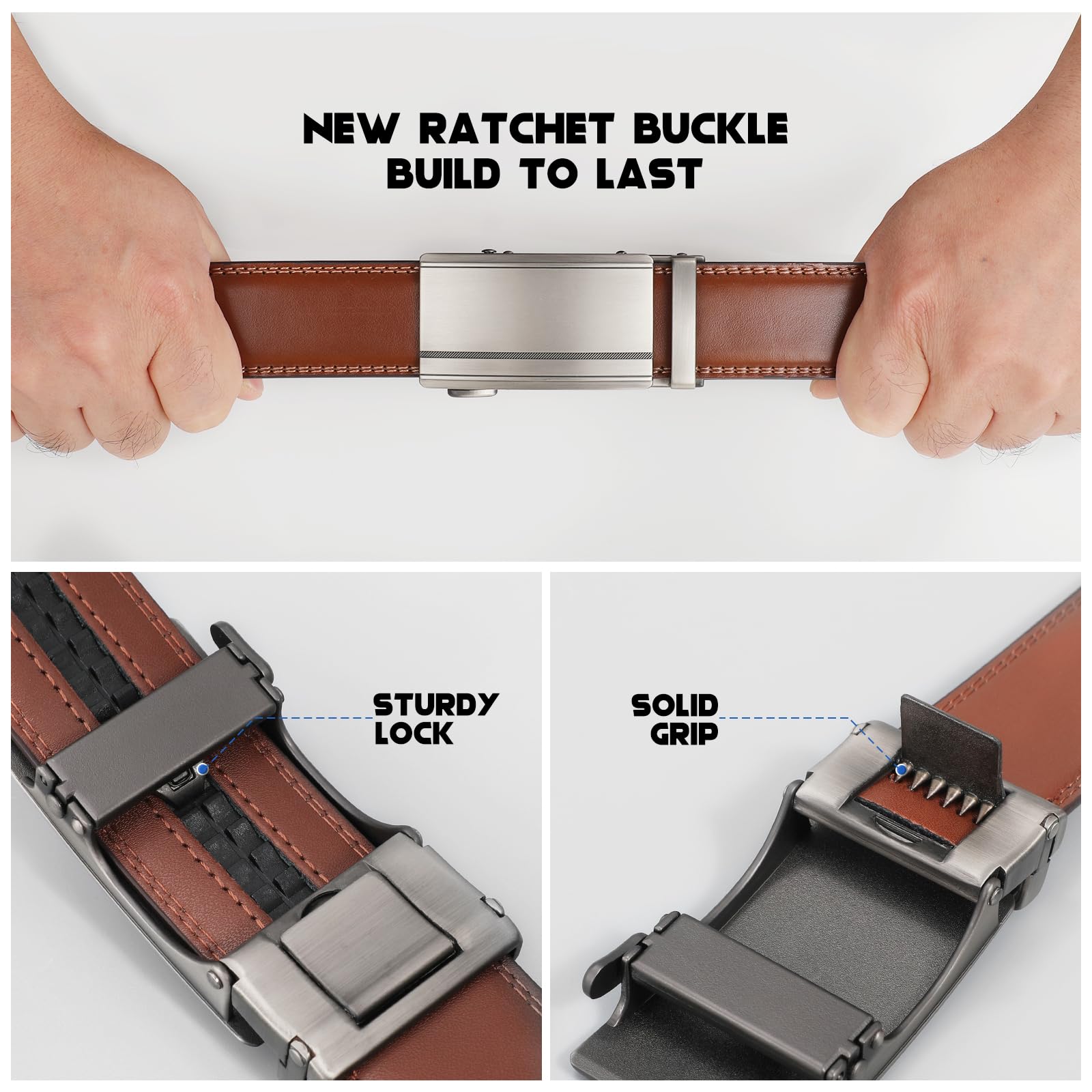SANSTHS Men's Belts Leather Ratchet, Brown Dress Belts for Men with Adjustable Slide Buckle Christmas Gift Belt for Him