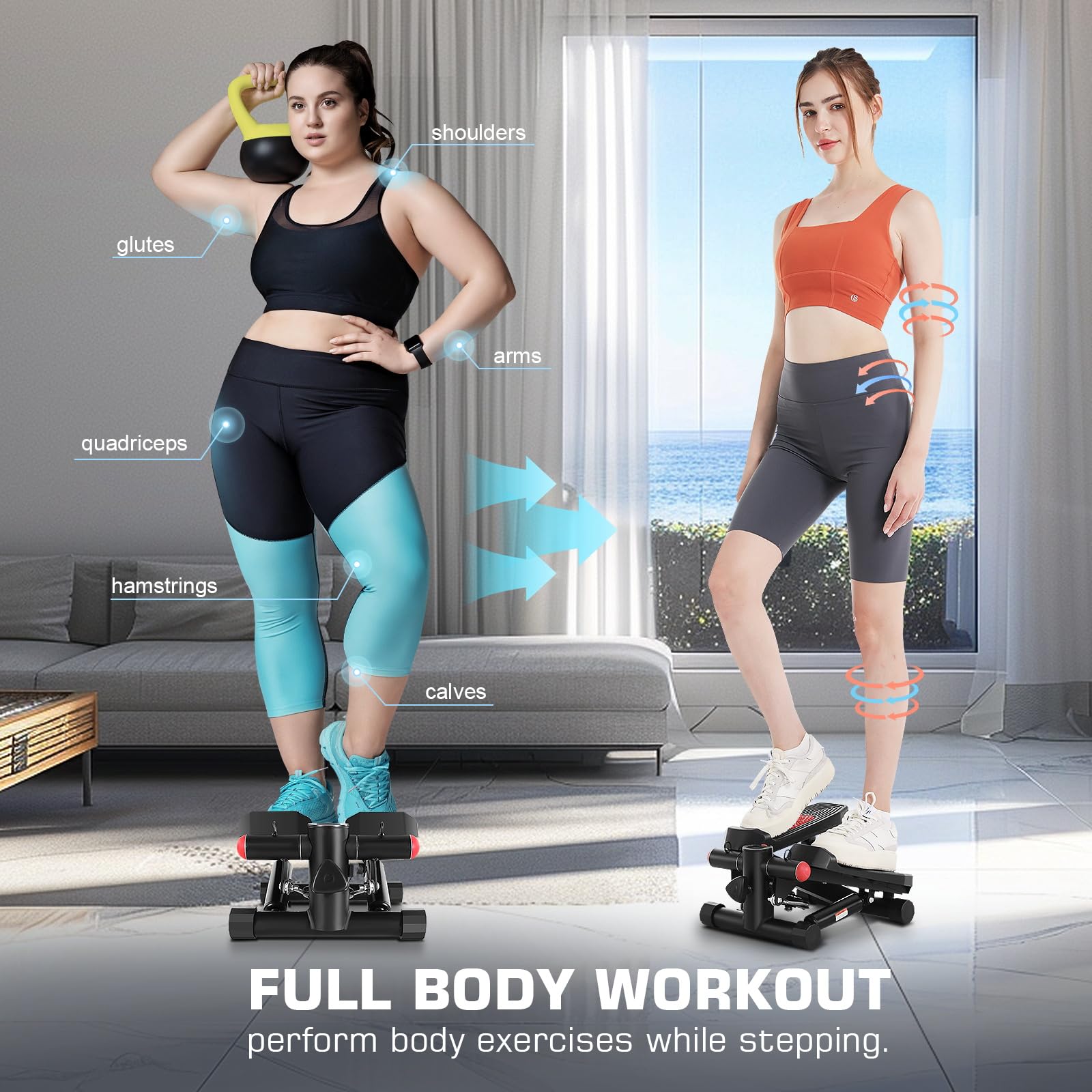 ANCHEER Steppers for Exercise at Home, Stepper with Resistance Bands, Hydraulic Mini Stepper with LCD Monitor, Full Body Cardio