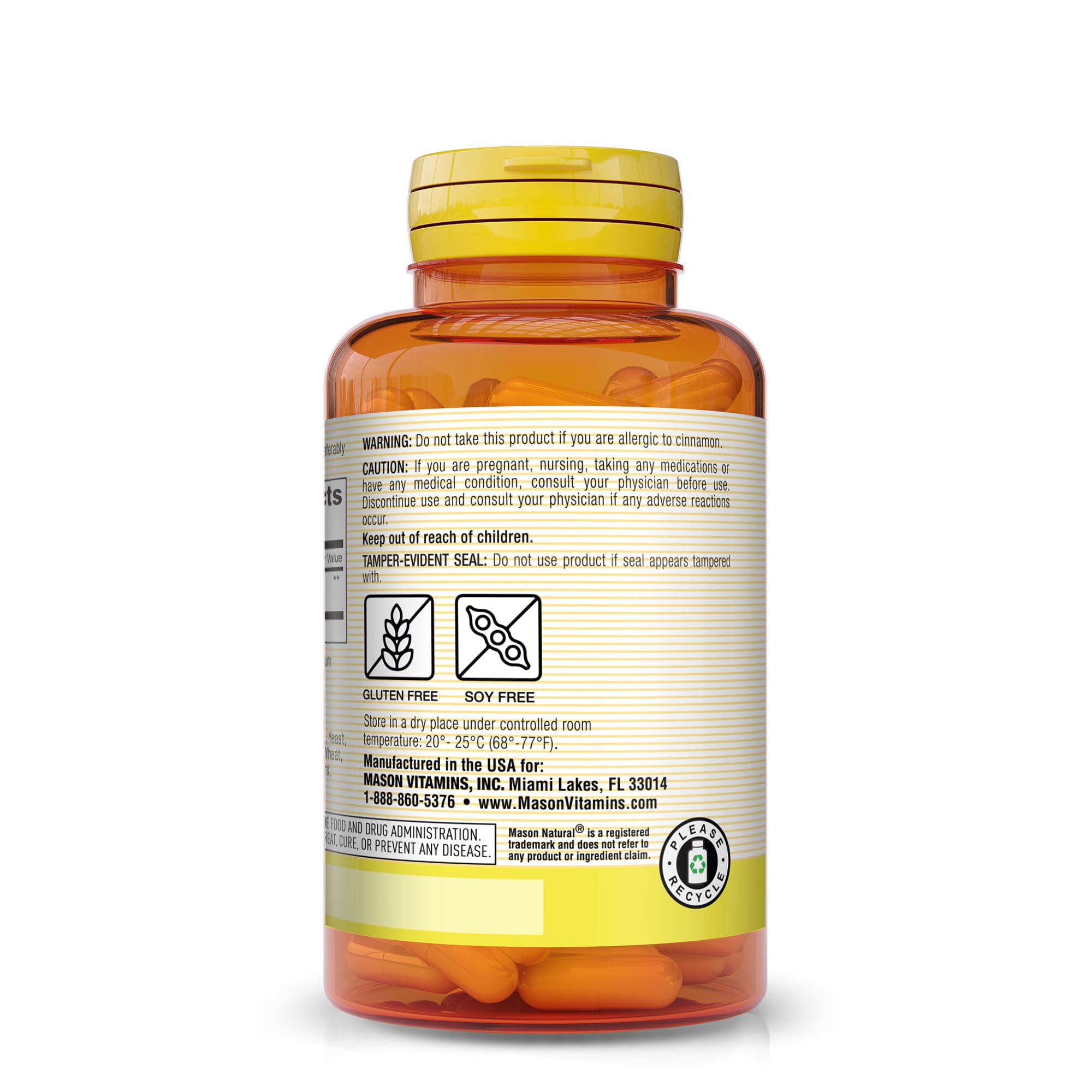MASON NATURAL Cinnamom 1000 mg Natural Dietary Supplement Capsules, 100 Ea