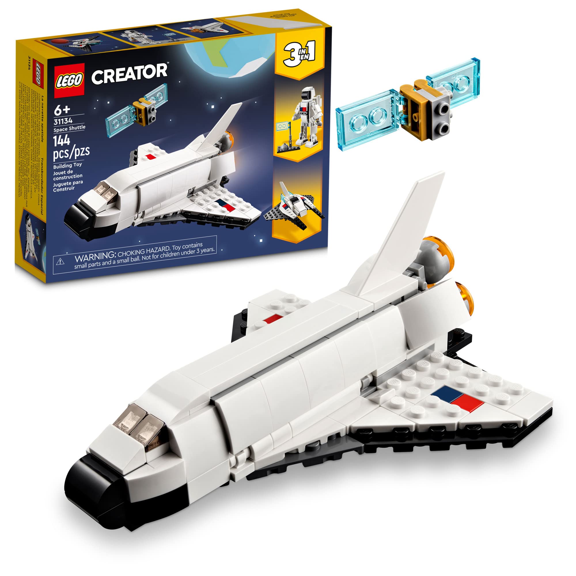 LEGO Creator 3 in 1 Space Shuttle Toys - Space Toys Building Set for Boys & Girls, Ages 6+ - Option to Build 2 Spaceships or Astronaut - Educational Gift for Kids Birthday & Holidays - 31134