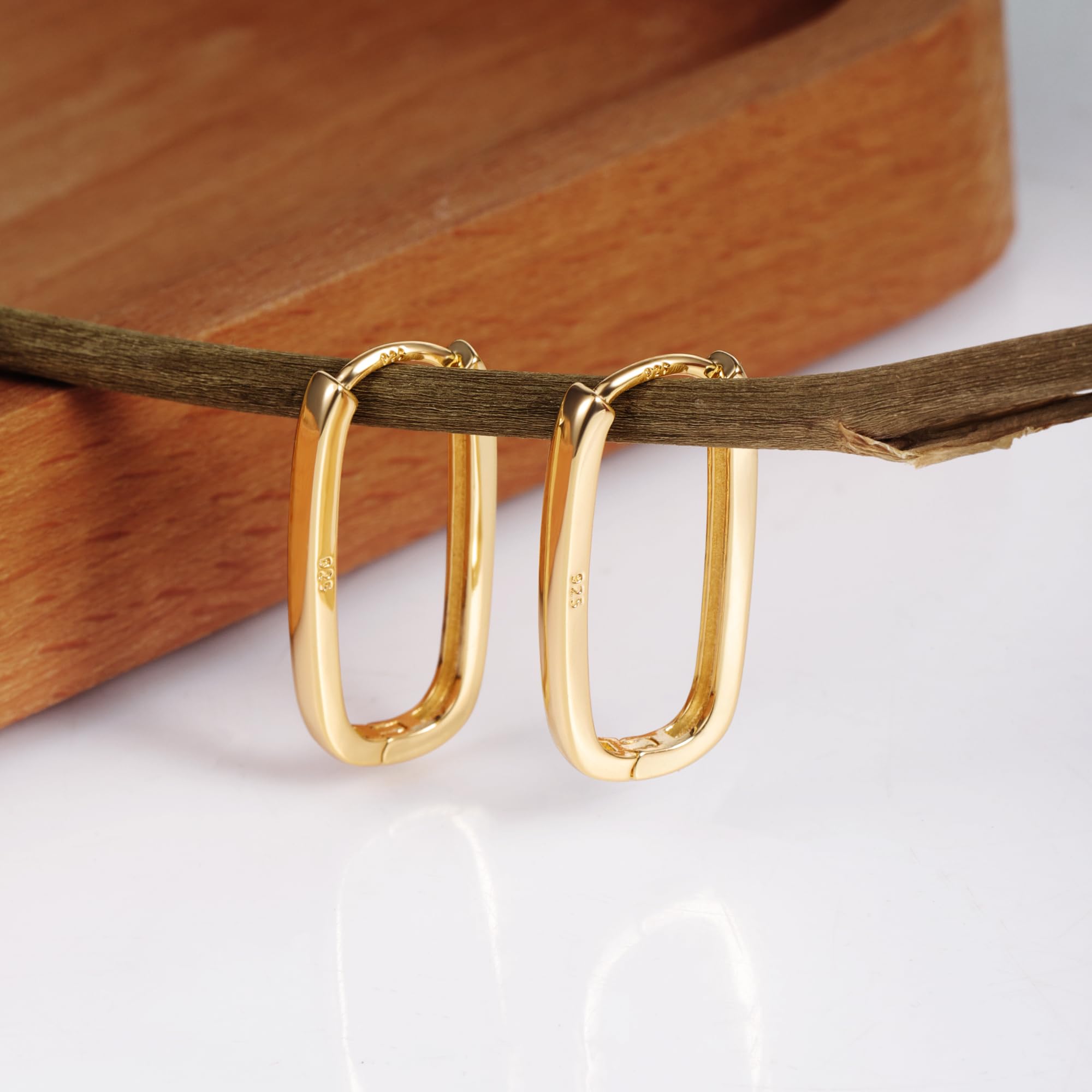 14K Gold Plated Sterling Silver Earrings Small Rectangle Hoop Earrings for Women Hypoallergenic Small Hoops Earring Gold Square Hoop Earrings for Women Trendy