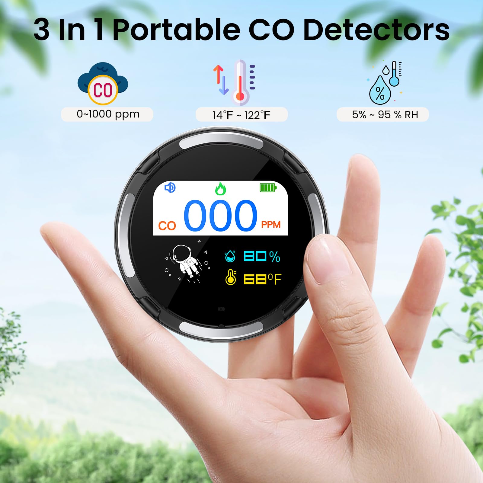 LSENLTY Portable Carbon Monoxide Detectors, IP65 Waterproof Carbon Monoxide Detectors with CO Notification Function, 96 Hours Standby Time, CO Detector for Travel, Car, Vehicle, Aircraft, Camping