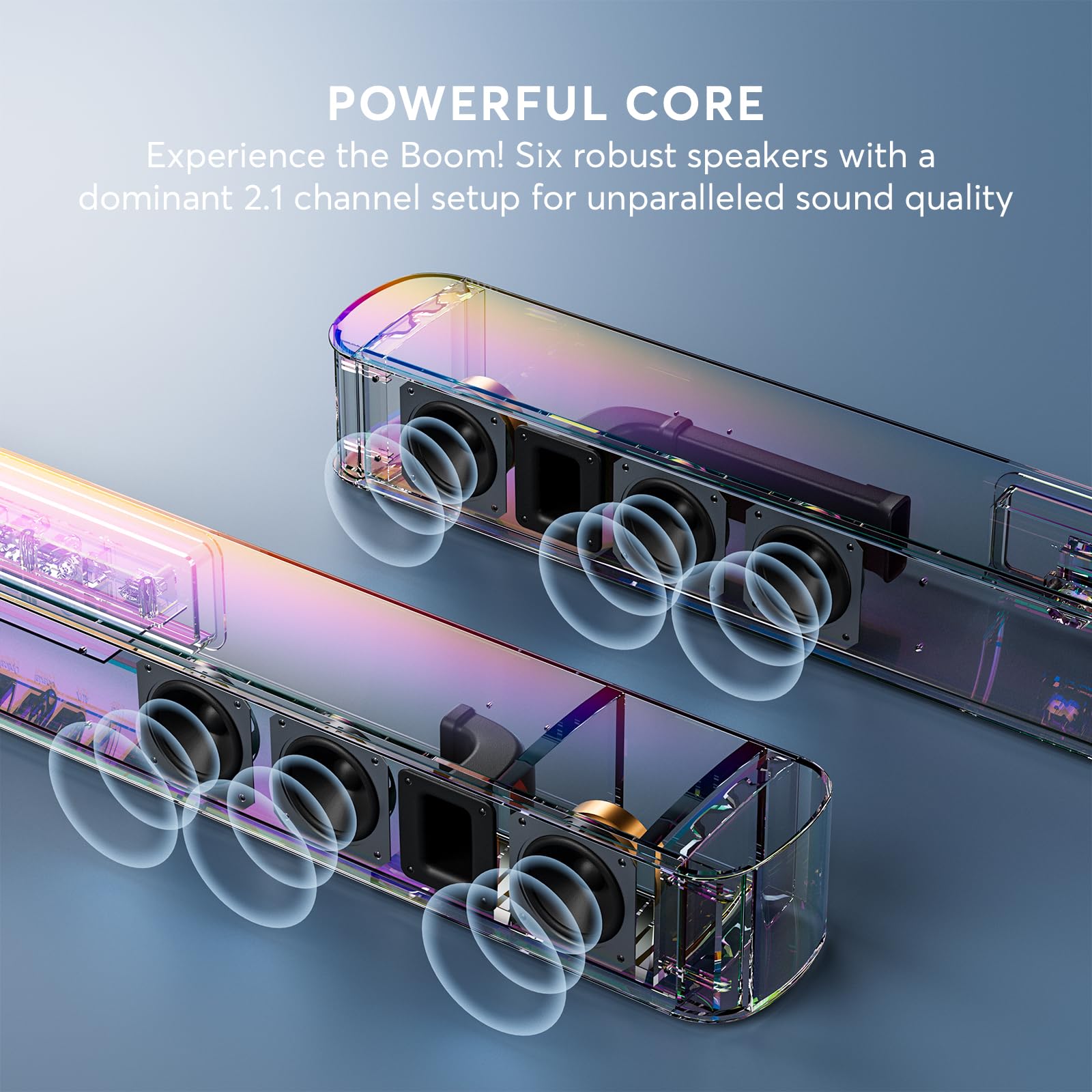 GEOYEAO Soundbar, 2.1 ch Sound Bars for Smart TV with Dolby Atmos, Bluetooth & HDMI-ARC TV Speaker, 190W 3D Home Theater Surround Sound System, Quad Bass & Dual Full-Range Speakers, 2024 Model