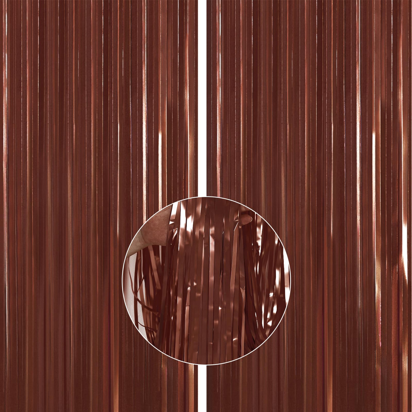 PartyWoo Foil Curtain 2 pcs, 3.3x6.6 ft Metallic Brown Tinsel, Foil Fringe Curtains, Birthday Decorations, Party, Wedding Backdrop