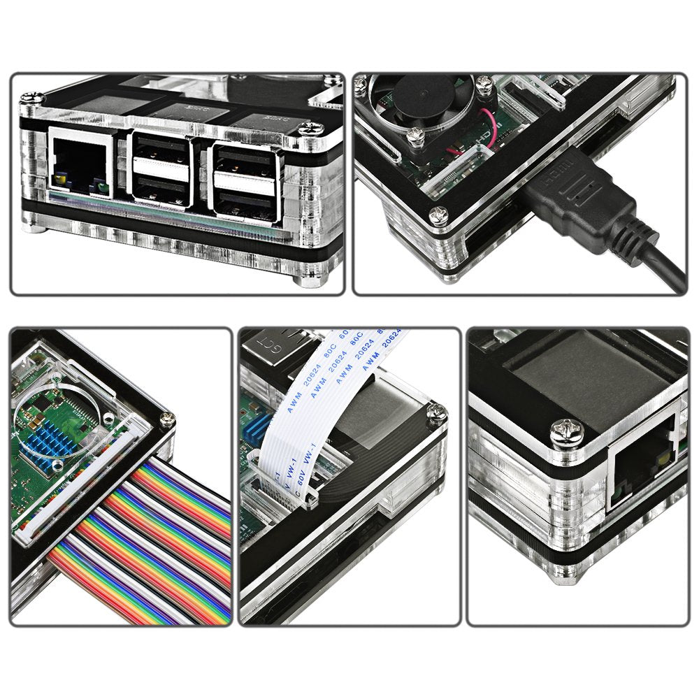 Miuzei Raspberry Pi 3 B+ Case with Fan Cooling Pi 3B Case with 3 Pcs Heat-Sinks 5V 3A Power Supply for Raspberry Pi 3 B+ (B Plus) 3B (No Raspberry Pi Board)