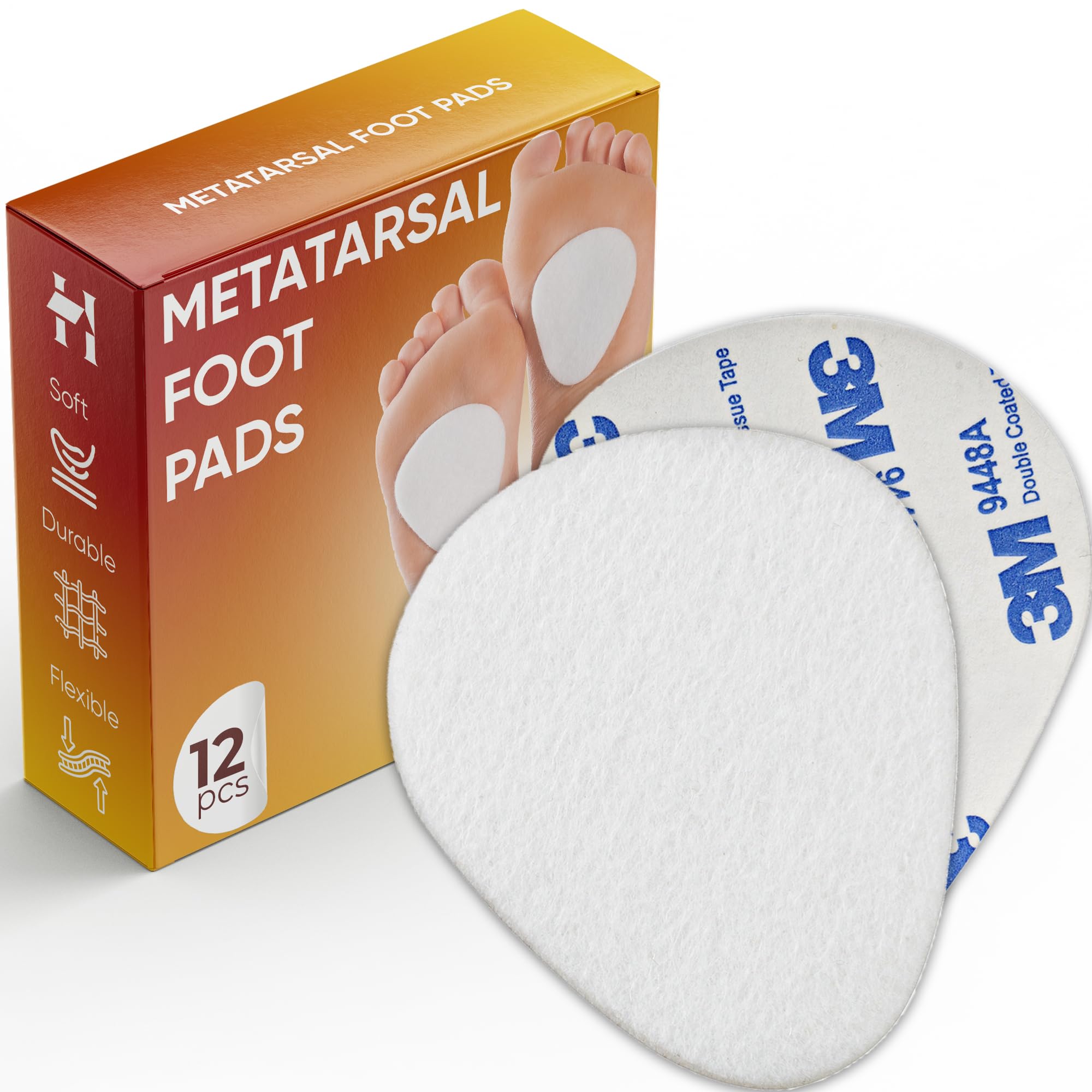 Homergy Metatarsal Pads for Women and Men - 12 Piece, 1/4'' Thick, Ball of Foot Cushions, All Day Pain Relief and Comfort - Forefoot Pads, for Metatarsalgia, Mortons Neuroma