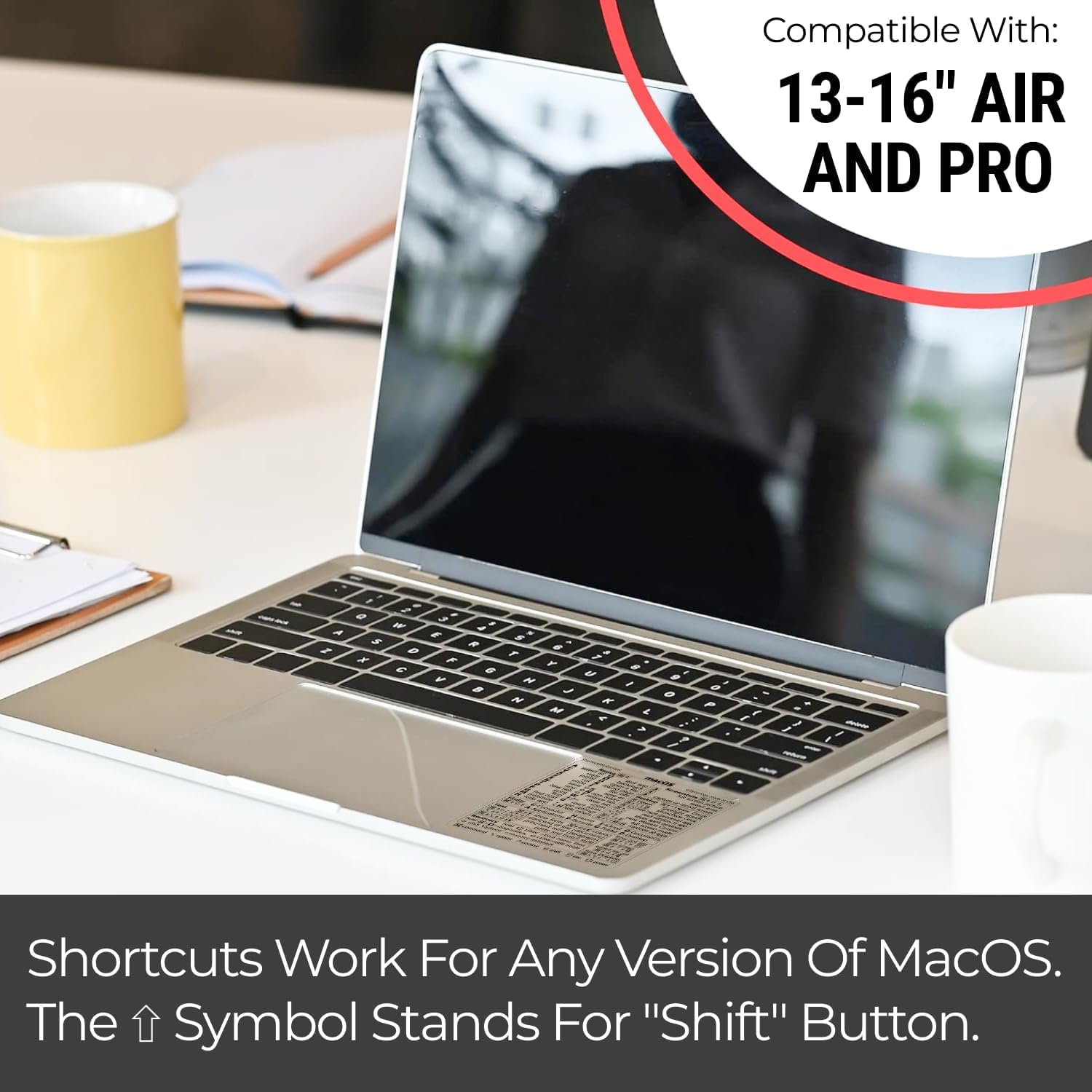 Synerlogic Mac OS Shortcuts Sticker | Keyboard Stickers for macOS | Laminated Vinyl MacBook Cheatsheet for Laptop | MacBook Shortcuts 2026 (Clear/Black)