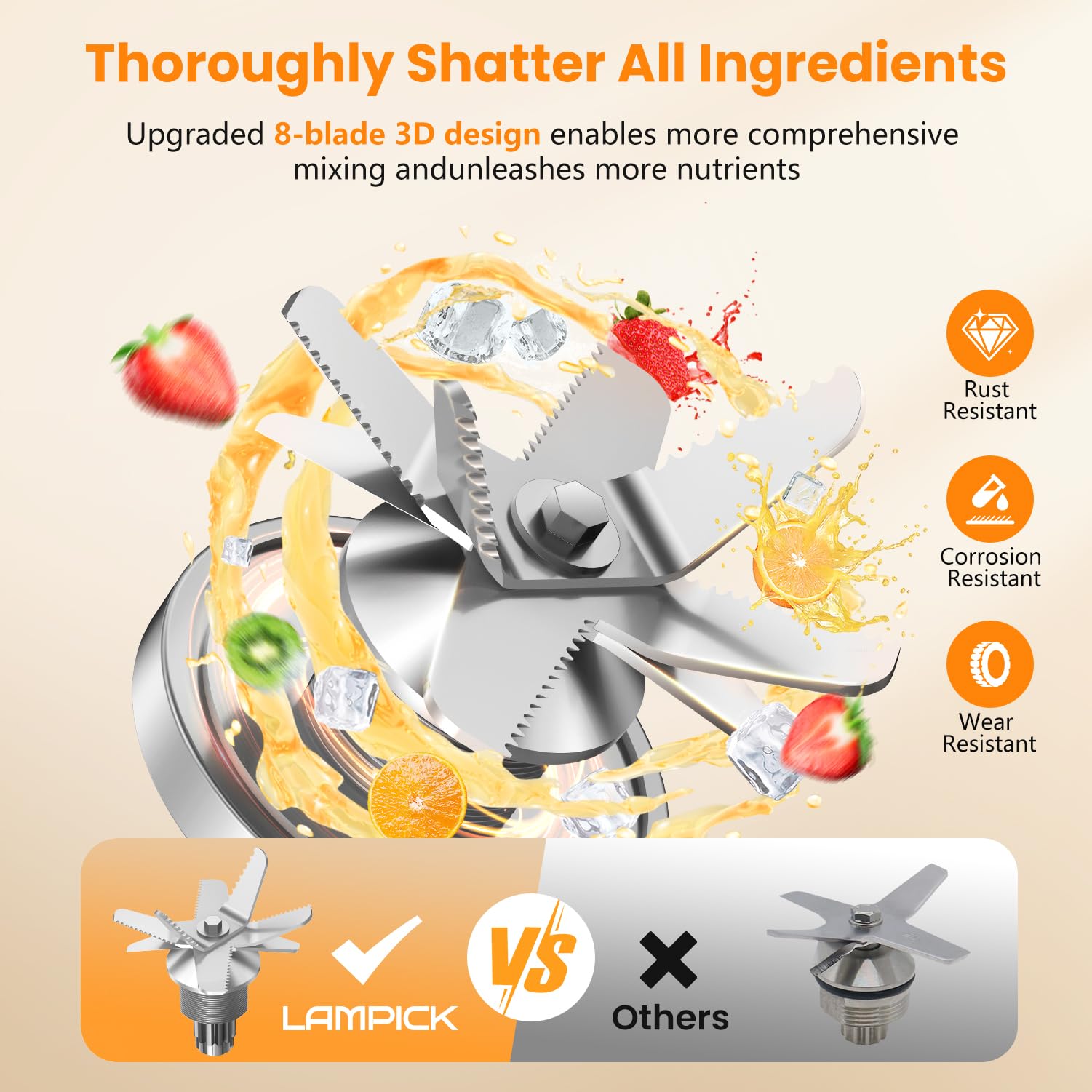 LAMPICK Blenders for Kitchen, 2000W Professional Grade High-Speed Countertop Blender with 68oz Pitcher & 27oz To-Go Cup for Smoothies, Ice, and Frozen Fruit, BPA-Free, Dishwasher Safe