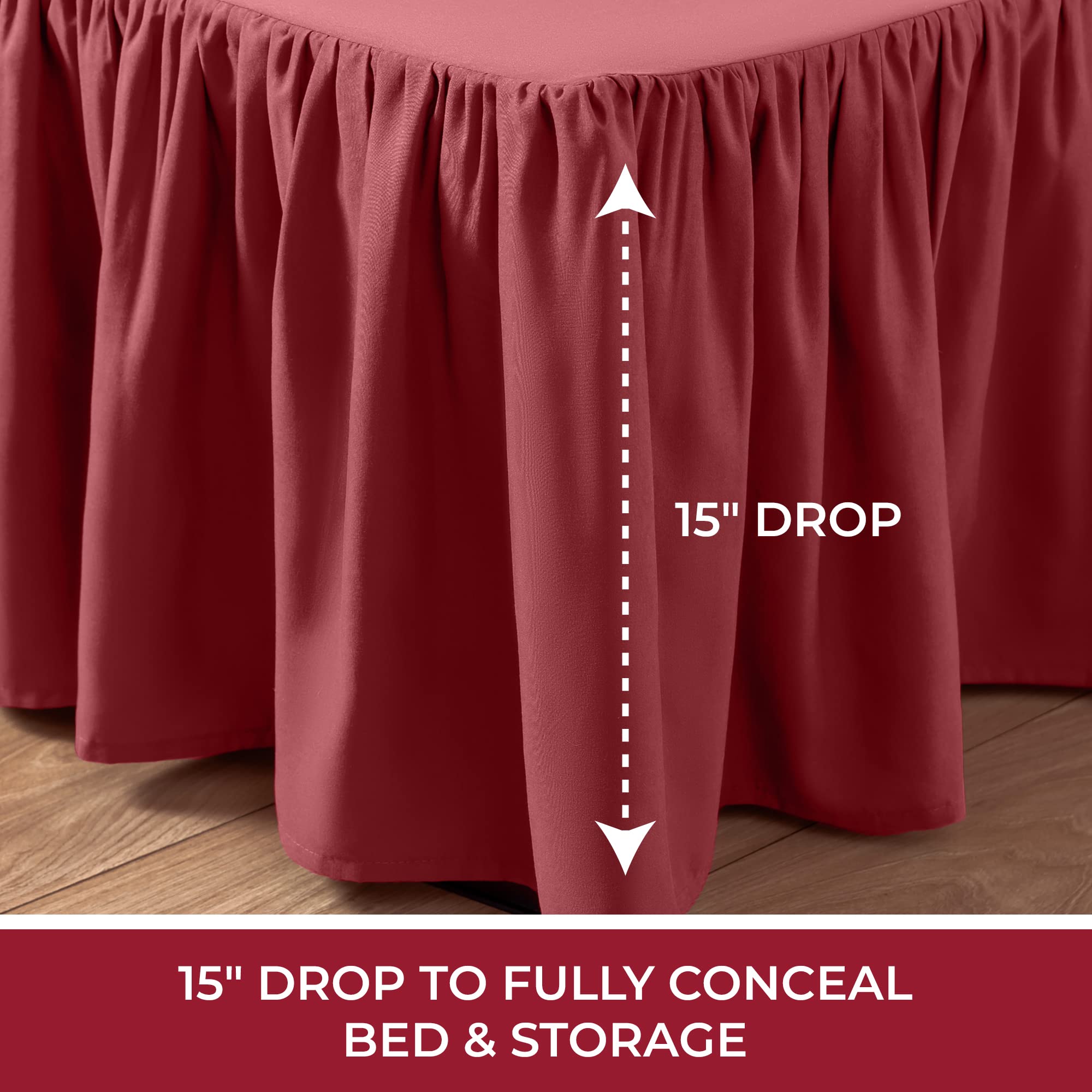 Mellanni Bed Skirt Twin XL Size - Bed Skirting - 15-Inch Tailored Drop Pleated Dust Ruffle - Hotel Luxury Bedding - Wrinkle, Fade, Stain Resistant - 1 Bedskirt (Twin XL, Brick Red)