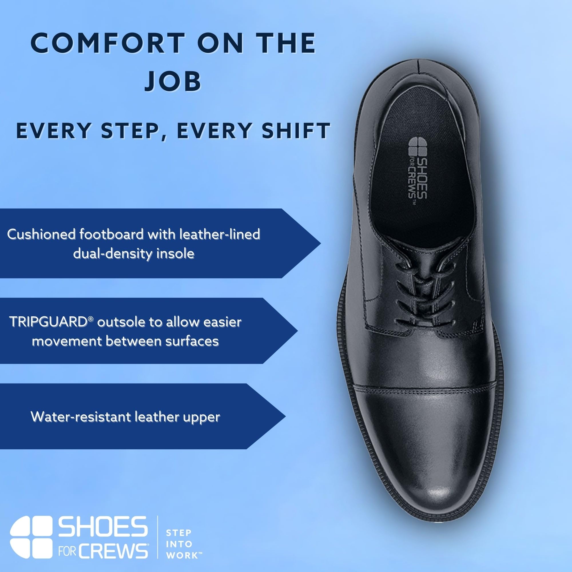Shoes for Crews Senator, Men's Soft Toe Uniform Dress and Work Shoes, Slip Resistant, Water Resistant, Black, Size 8 Wide