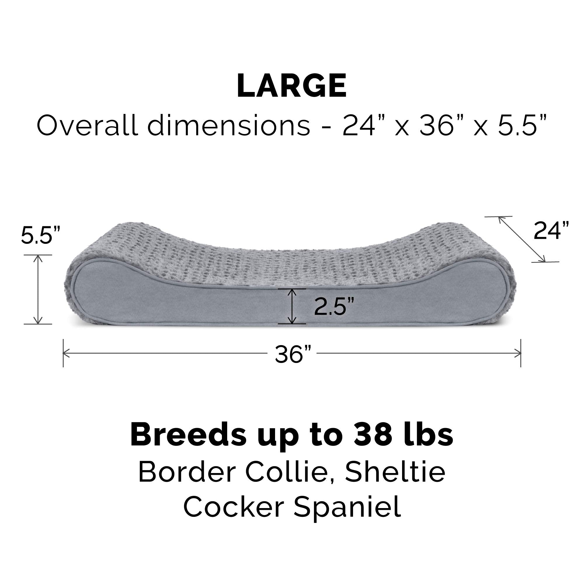 Furhaven Orthopedic Dog Bed for Large/Medium Dogs w/ Removable Washable Cover, For Dogs Up to 38 lbs - Ultra Plush Faux Fur & Suede Luxe Lounger Contour Mattress - Gray, Large