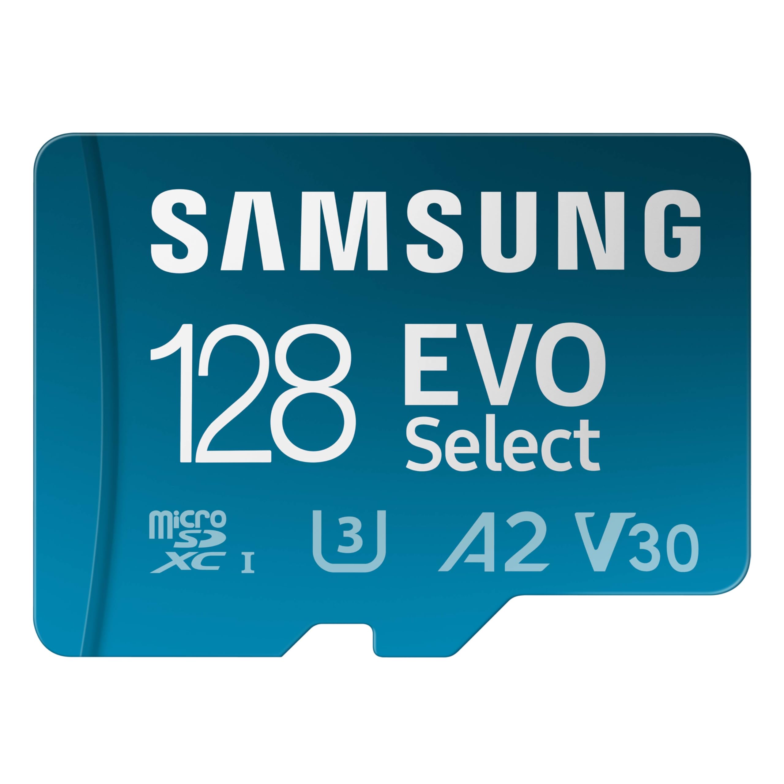 Samsung EVO Select microSD Memory Card + Adapter, 128GB microSDXC, Up-to 160 MB/s, 4K UHD, UHS-I, C10, U3, V30, A2, for Mobile Phone, Smartphones, Nintendo-Switch, and Tablets (MB-ME128SA/AM)