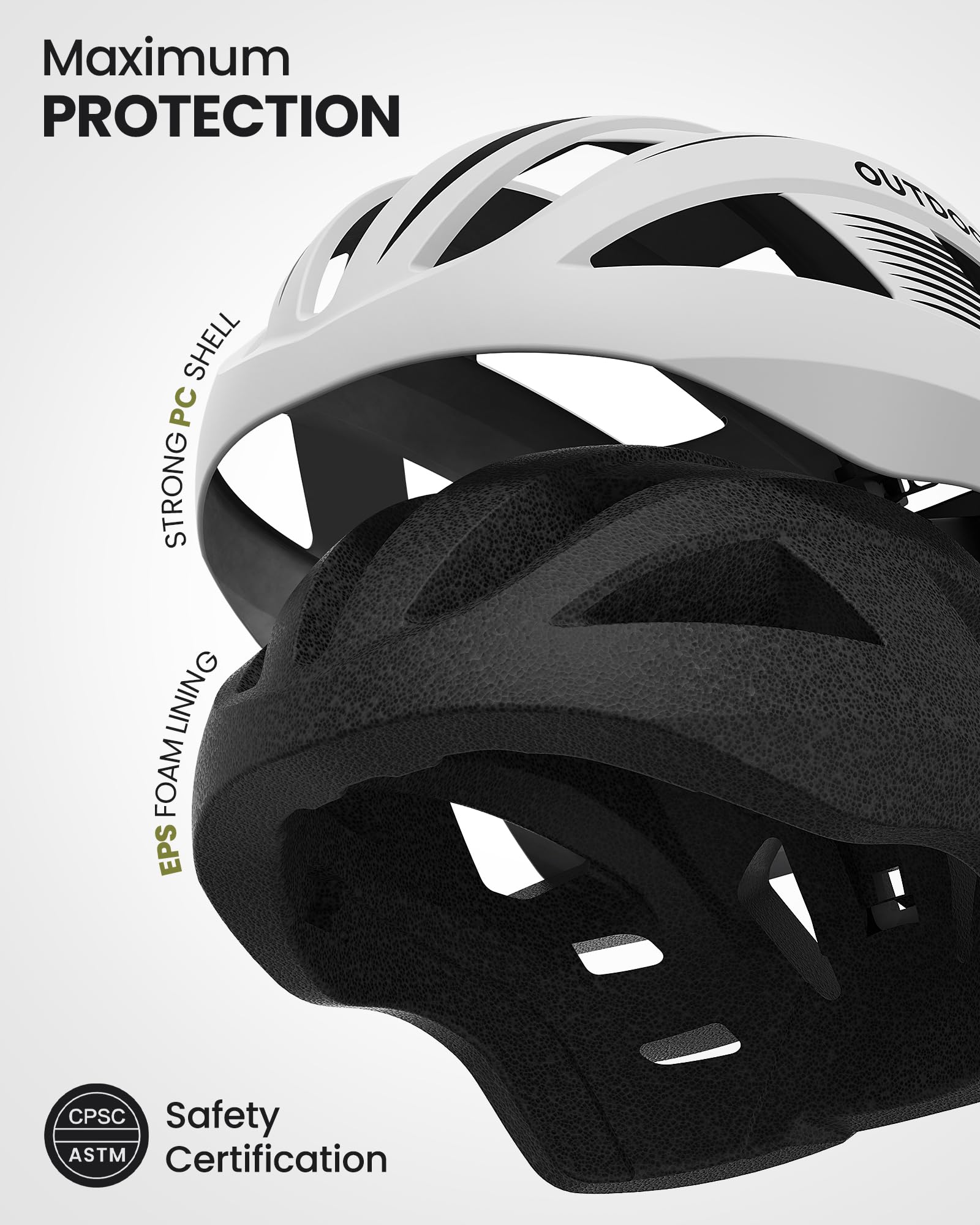 OutdoorMaster Helmets for Adults - Mountain & Road Bike Helmet with Rechargeable Safety Light, Detachable Goggles and Sun Visor - Easy to Adjust, Breathable, Lightweight - Matte White, Medium