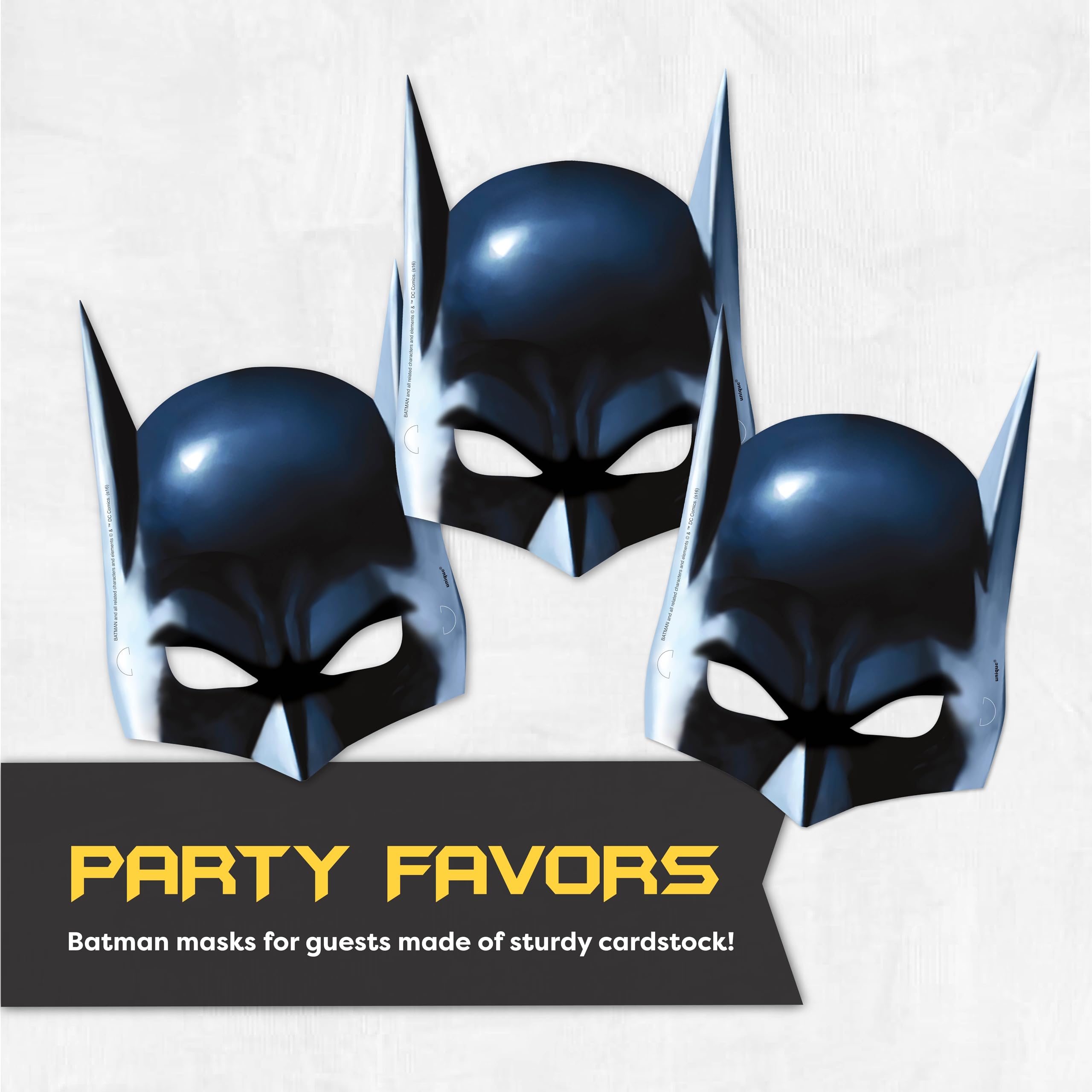 Unique Batman Birthday Party Supplies | Batman Party Decorations | With Banner, Table Cover, Masks, Plates, Napkins, Button | For 16 Guests