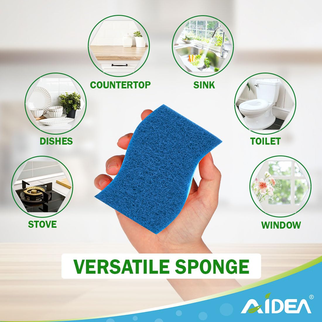 AIDEA Sponges Kitchen, Non-Scratch Scrub Sponges, 24Count, Sponges for Non-Stick Cookware, Kitchen Sponges for Dishes, Cleans Fast Without Scratching, Cleaning Sponge for Kitchen, Bathroom, Household