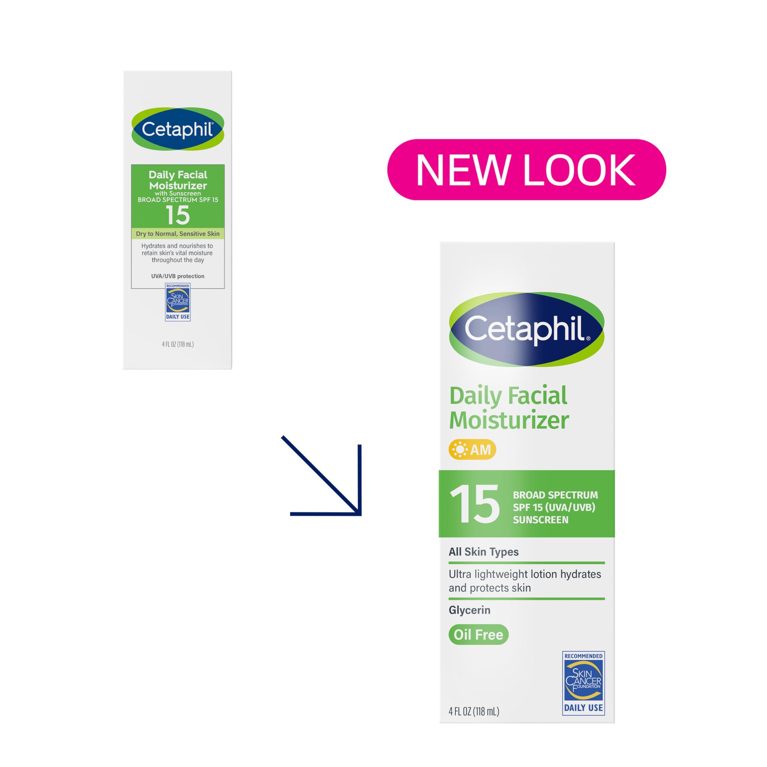 Cetaphil Daily Facial Moisturizer SPF 15, 4 Fl Oz, Gentle Facial Moisturizer for Dry to Normal Skin Types, No Added Fragrance, Pack of 2, (Packaging May Vary)