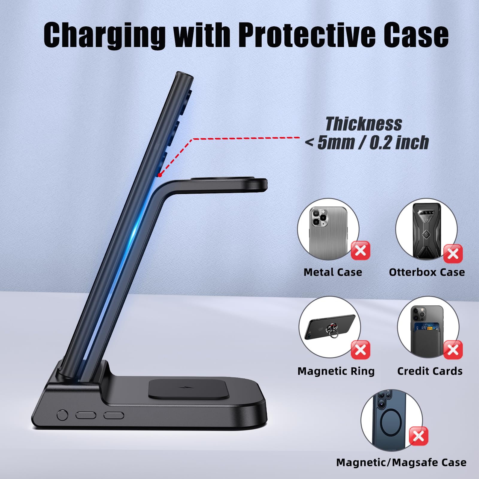 Wireless Charger for Samsung Charging Station, 3 in 1 Android Phone Wireless Charger for Samsung Galaxy S24 Ultra/S23 Ultra/Z Flip 6/Fold 6/Buds, Charger for Galaxy Watch Ultra/7/6/5/4/3 (Black)