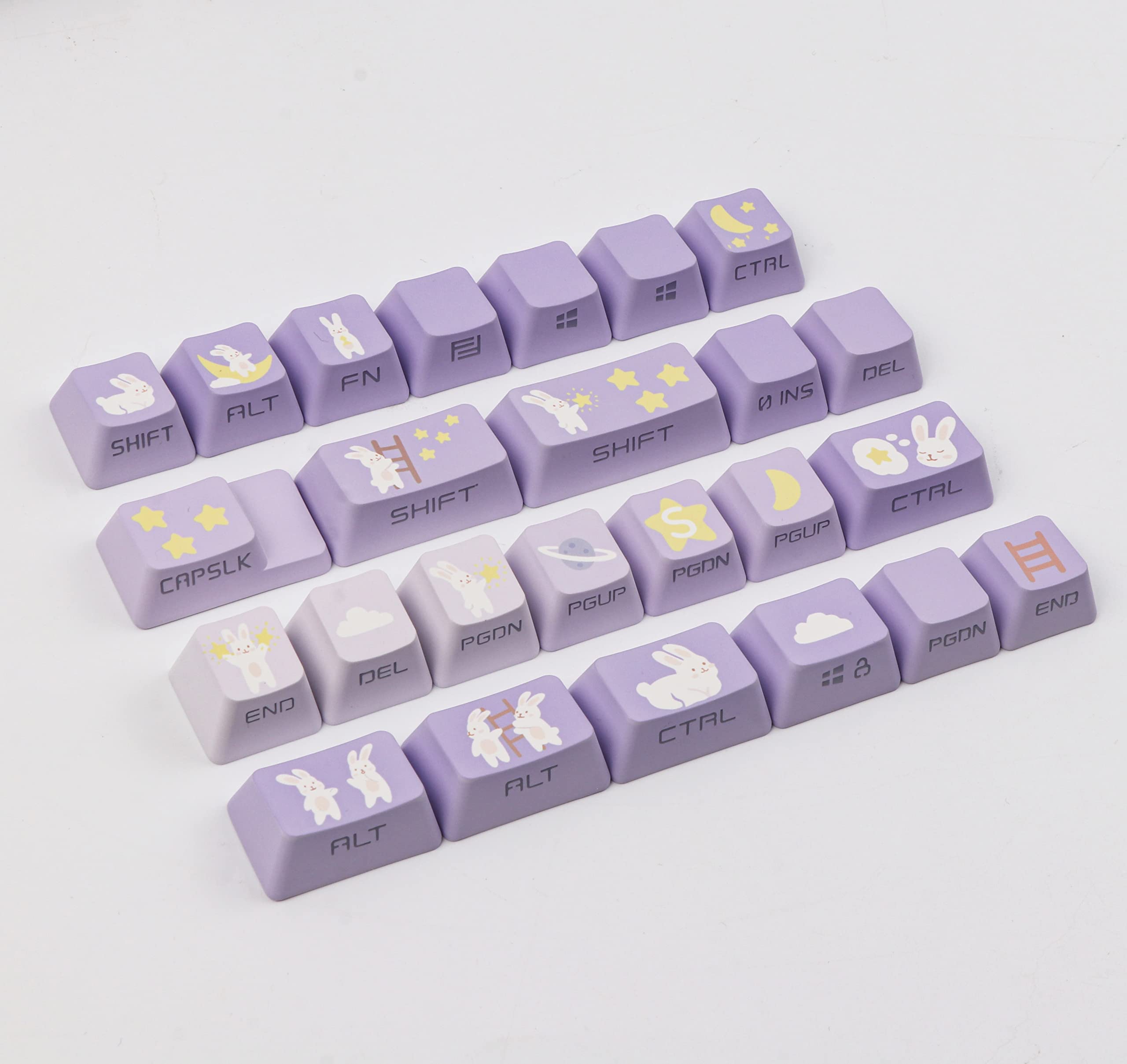 EPOMAKER Moonlit Bunny 138 PBT Keycaps Set, Side-printed, Side-lit Shine Through Five-side Dye Sublimation OEM Profile Gradient Keys for Mechanical Gaming Keyboard