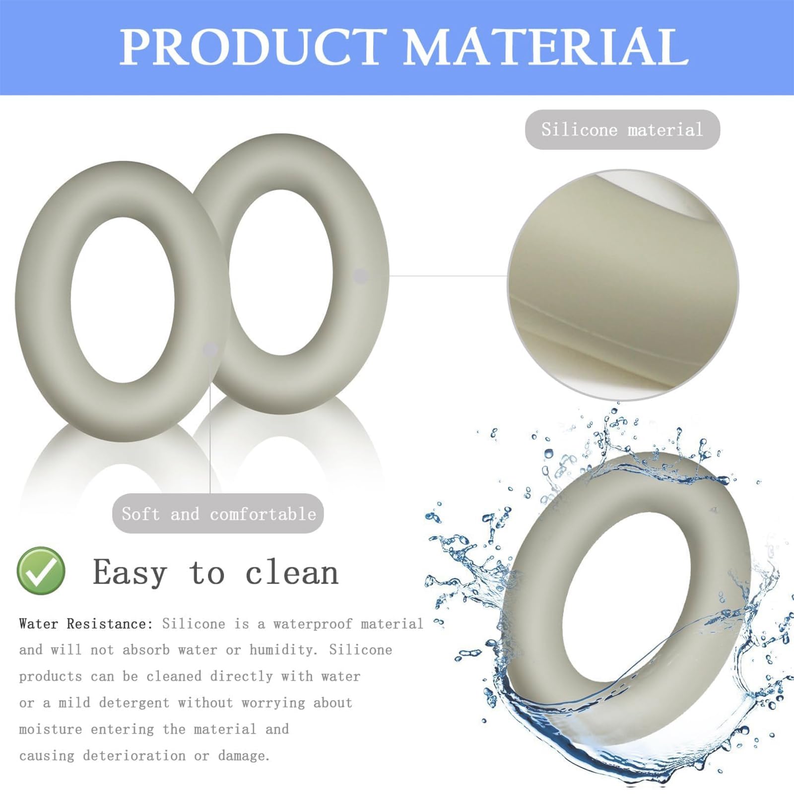 Adhiper 3 Set Case Cover for Sony WH-1000XM4 WH-1000XM3 Headphones,Embody EarPad Cover/Ear Cover/Headband Cover/Headband Cushion Protector,Sweat Proof Soft Silicone Headphones Accessories(Off White)