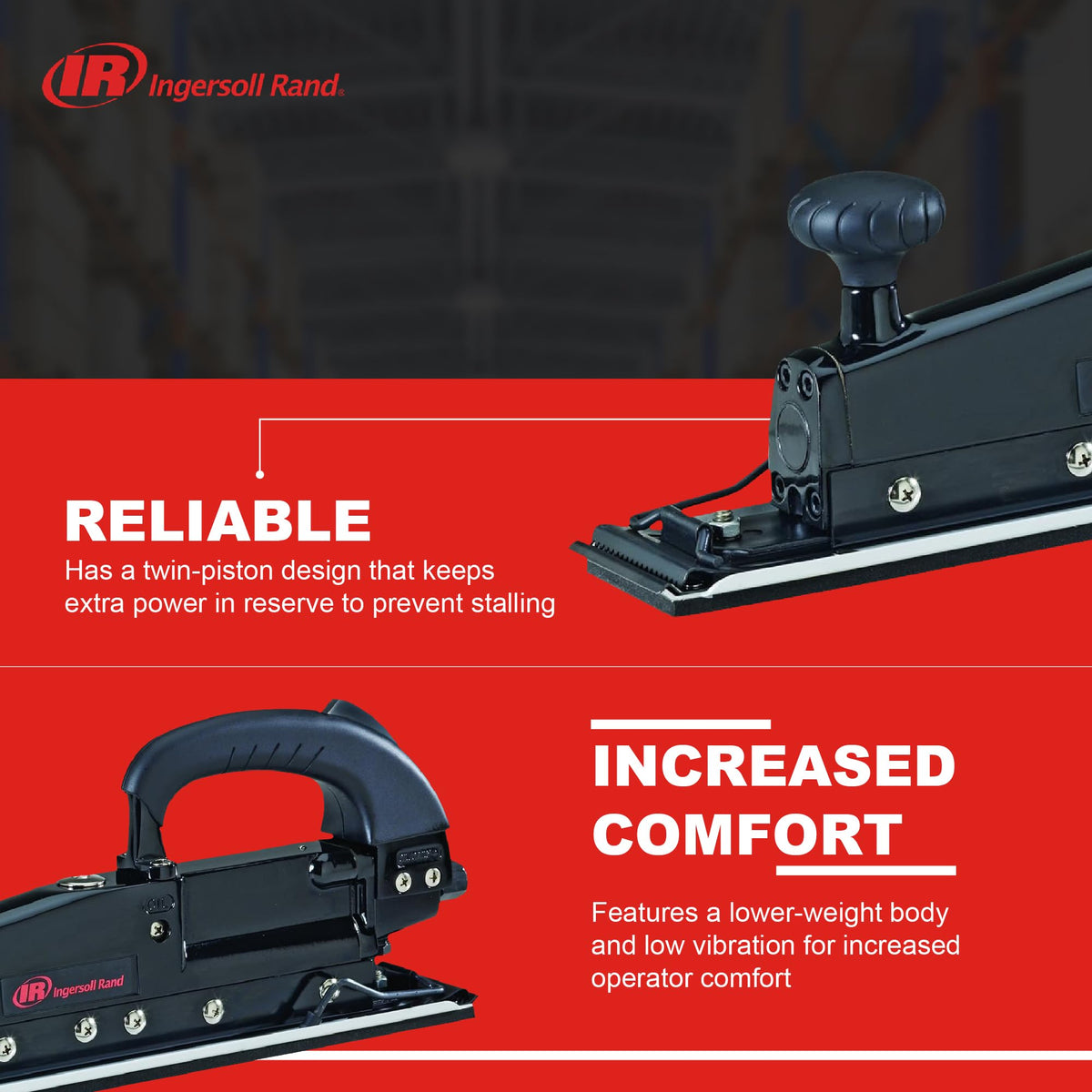 Ingersoll Rand 315G Straight Line Air Sander, Edge Series Pneumatic Tool, Heavy Duty Sanding, Leveling Large Flat Surfaces, Dual Piston Design, Black