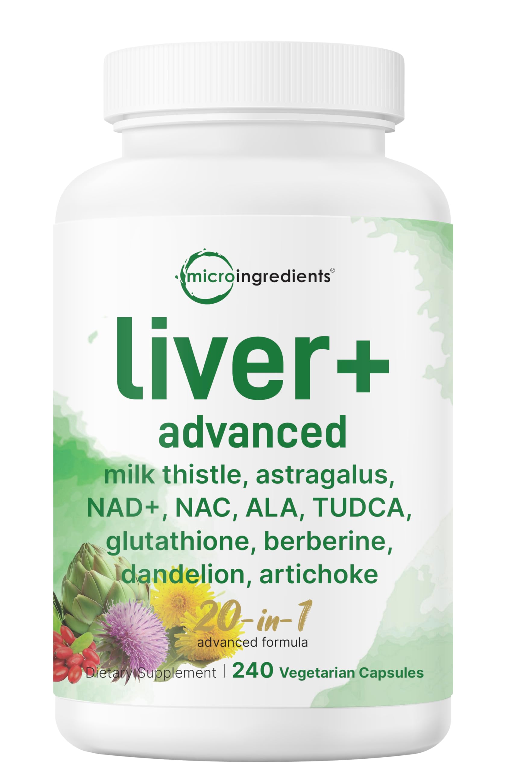 Liver Advanced, 240 Veggie Capsules | 20-in-1 Complex + Milk Thistle, Dandelion, NAD, NAC, ALA, TUDCA, Glutathione, Artichoke, Turmeric, & Astragalus | Non-GMO, Gluten Free