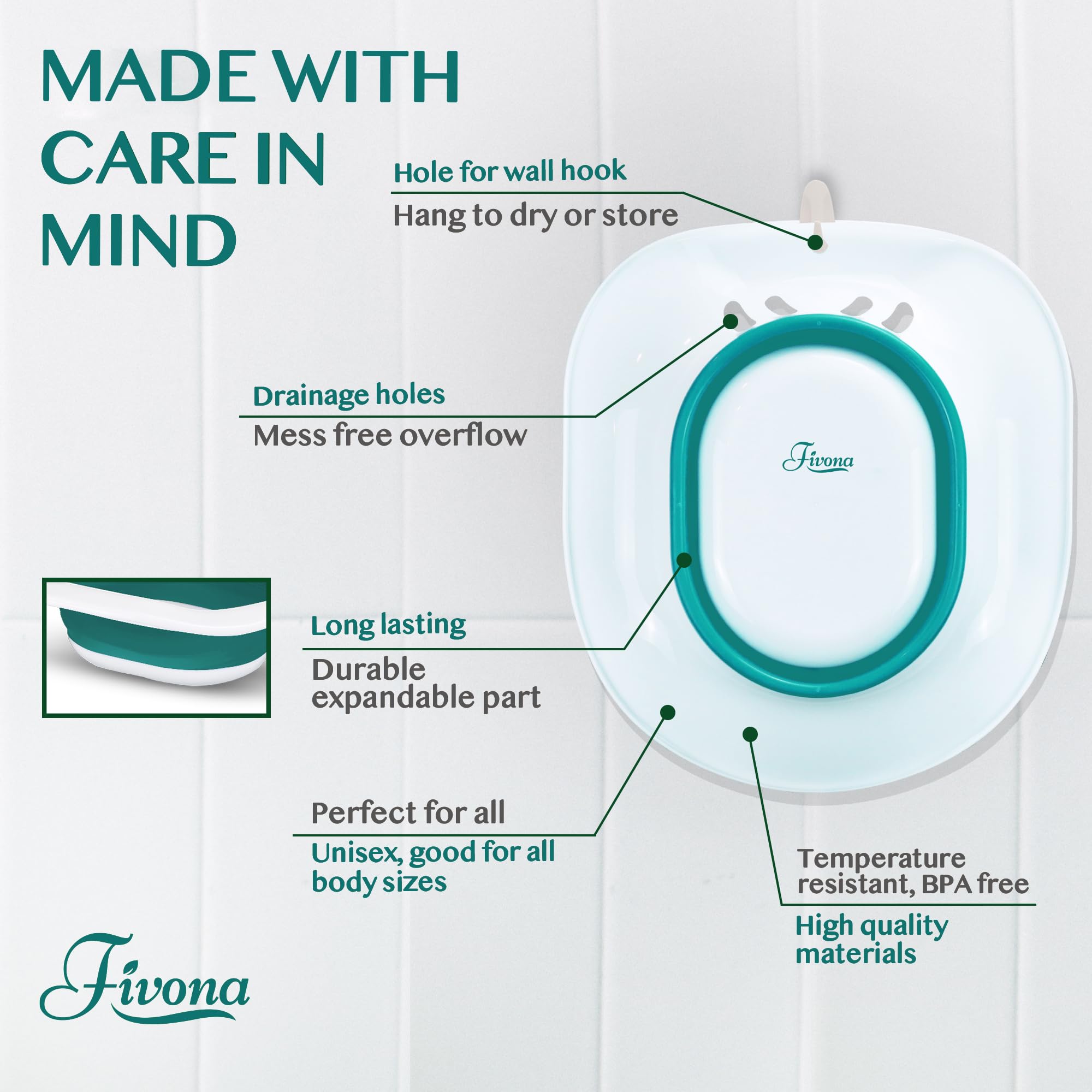 Fivona 2 in 1 Sitz Bath Soak Kit for Hemorrhoids and Postpartum Care - Soaking Blend with Epsom Salt and Essential Oils Value Pack 40 oz with Over the Toilet Seat - Fast Irritation Relief at Home
